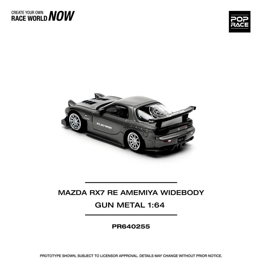 POPRACE 1/64 MAZDA RX7 RE-AMEMIYA - GUN METAL PR640255 - Image 2