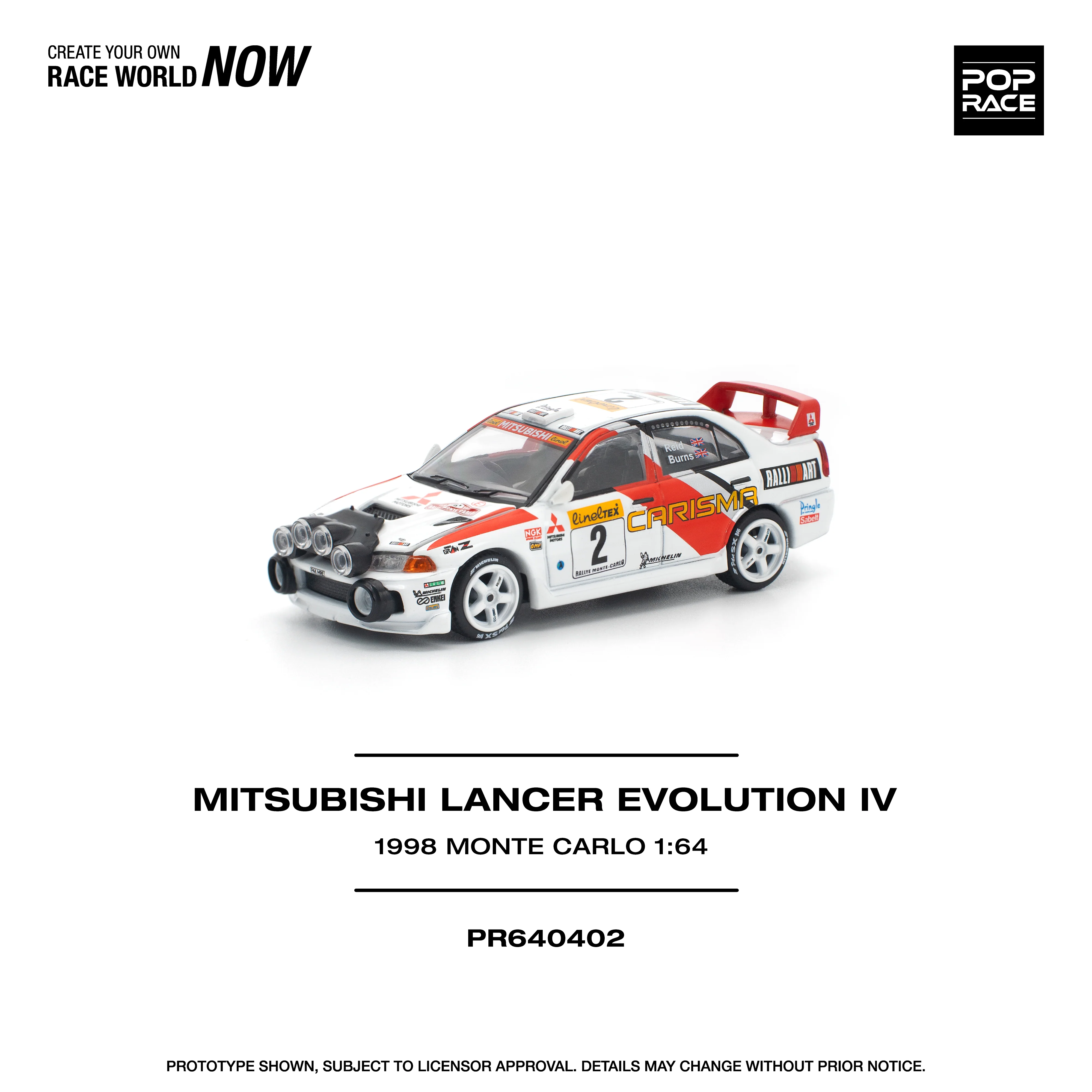 PREORDER POPRACE 1/64 MITSUBISHI LANCER EVOLUTION IV - 1998 MONTE CARLO RALLY PR640402 (Approx. Release Date: Q1 2026 and subject to the manufacturer's final decision) - Image 2