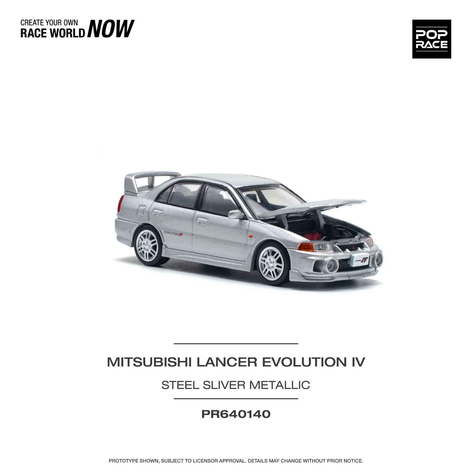 POPRACE 1/64 MITSUBISHI LANCER EVOLUTION IV - STEEL SILVER PR640140 - Image 4