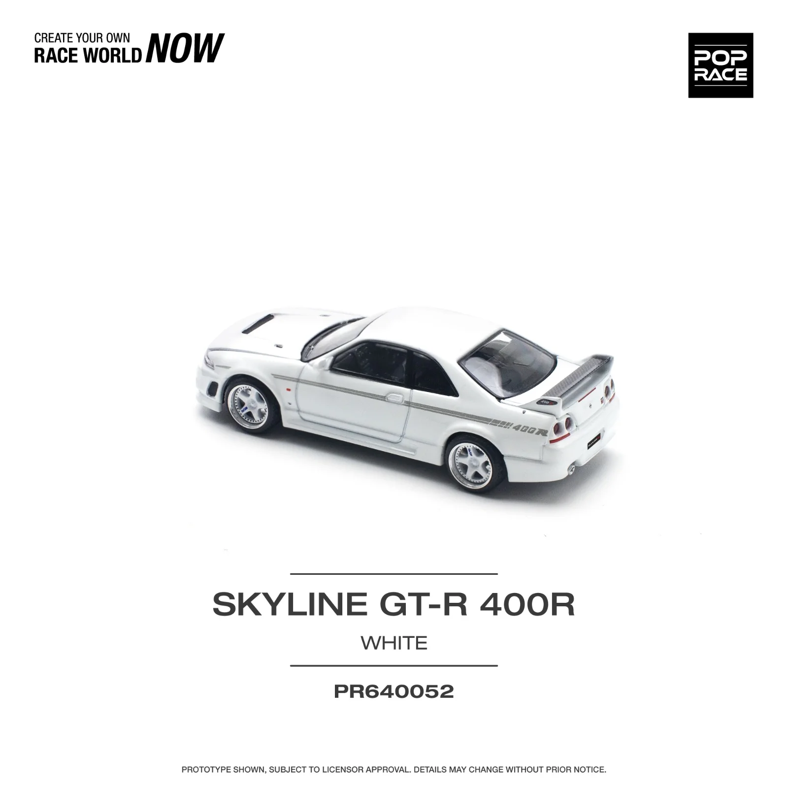 POPRACE 1/64 NISSAN GT-R R33 NISMO 400R - WHITE PR640052 - Image 2