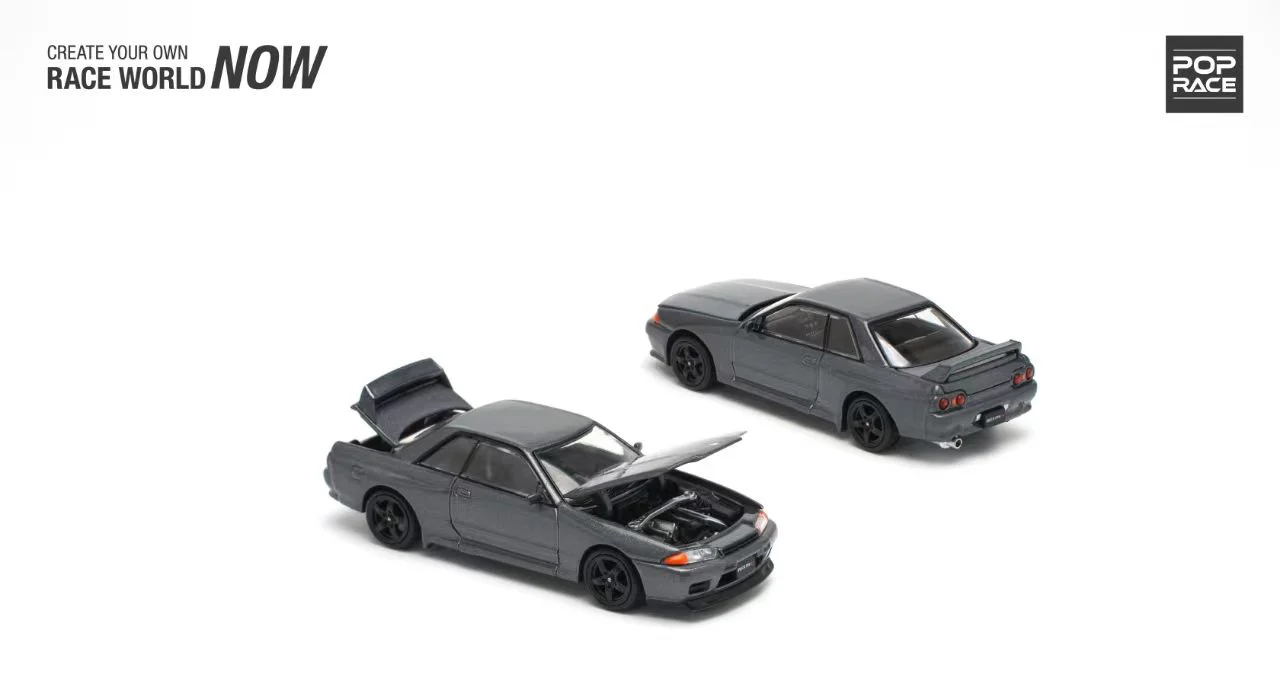 POPRACE 1/64 Nissan Skyline GT-R R32 - Gun Grey Metallic PR640101 - Image 2