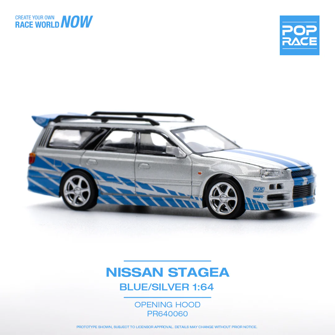 POPRACE 1/64 Nissan Stagea - Blue/Silver PR640060 - Image 2