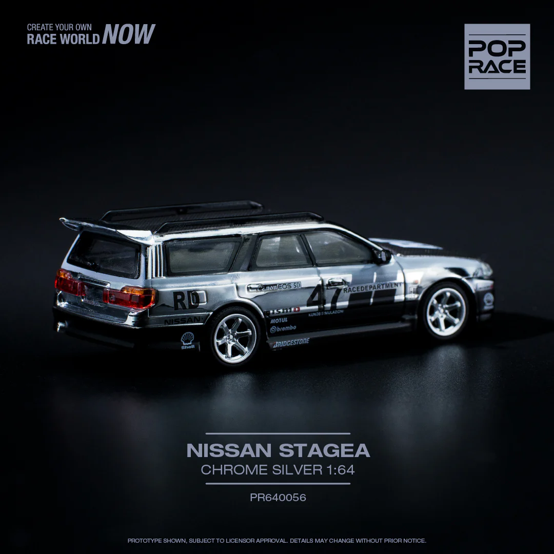 POPRACE 1/64 Nissan Stagea - Chrome Silver PR640056 - Image 2