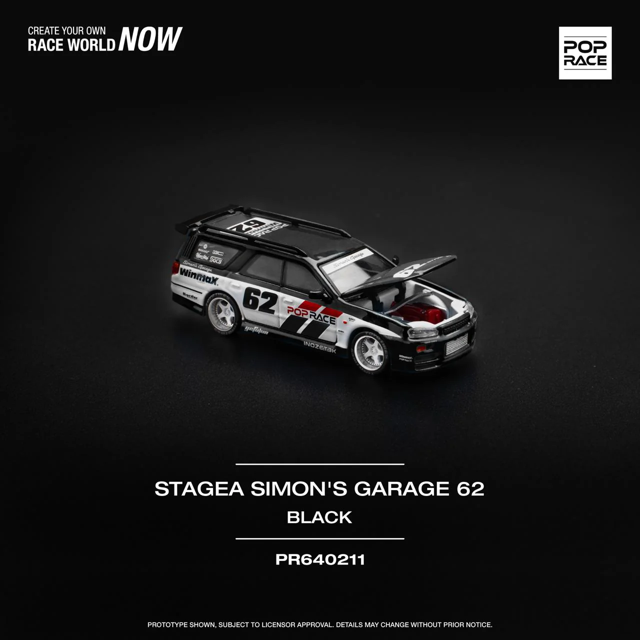 POPRACE 1/64 NISSAN STAGEA SIM0N'S GARAGE #62 - BLACK PR640211 - Image 2