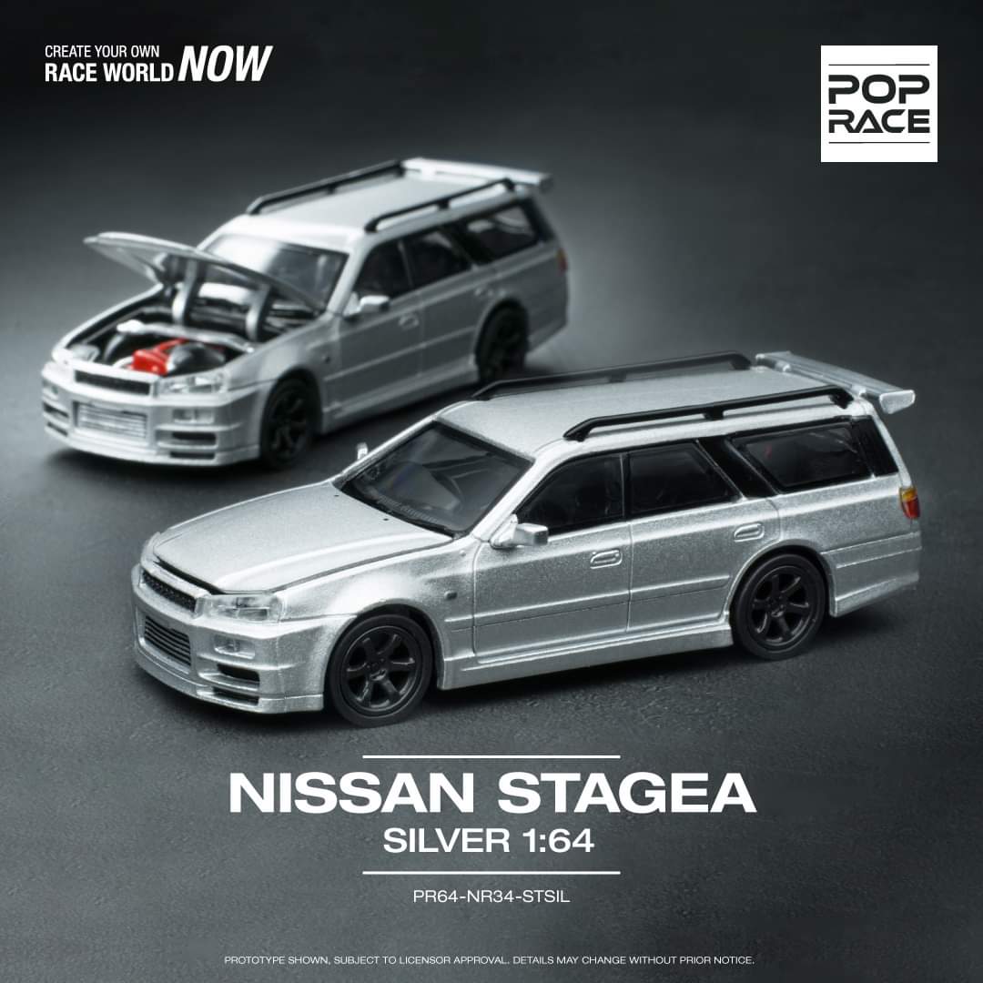 POPRACE 1/64 Nissan Stagea Silver PR64-NR34-STSIL - Image 5