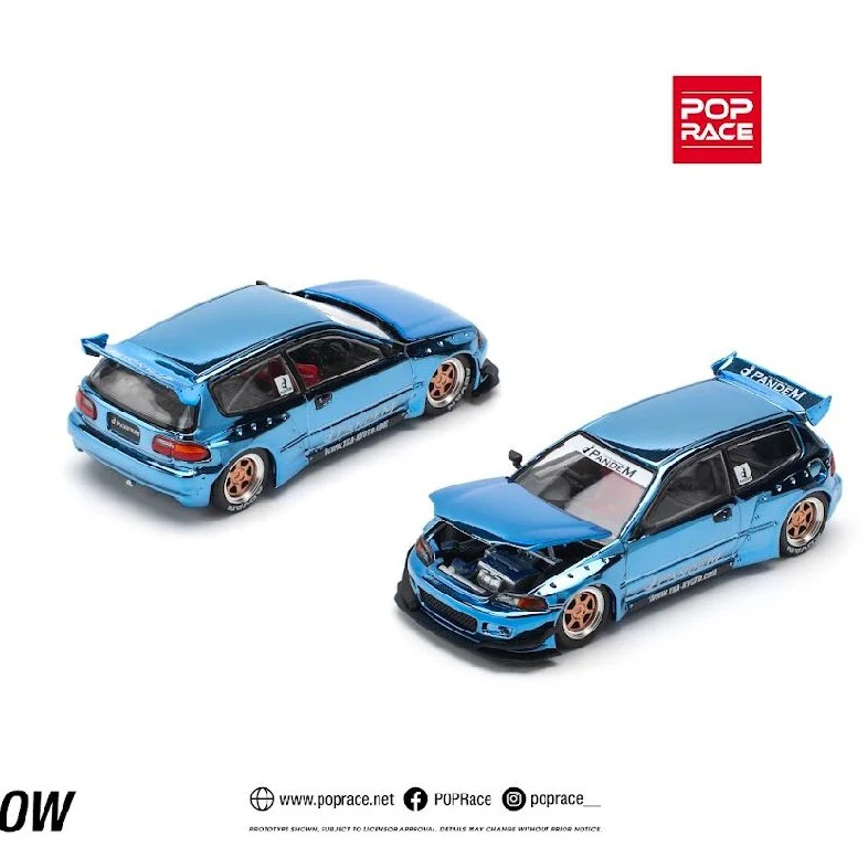 POPRACE 1/64 PANDEM CIVIC EG6 - BLUE CHROME PR640206