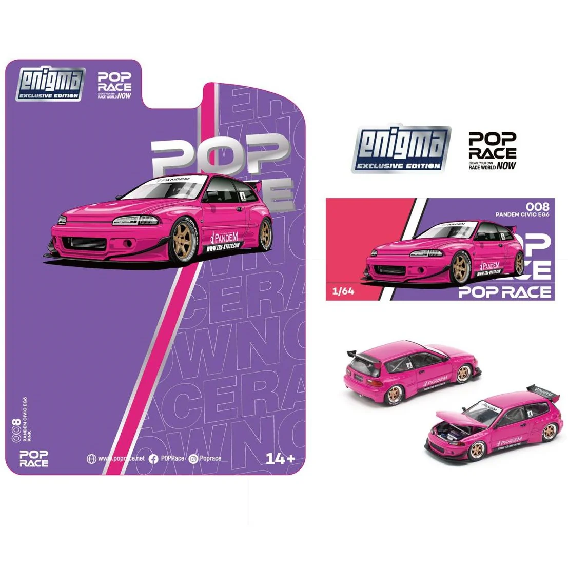 POPRACE 1/64 Pandem Civic EG6 - PINK (enigma exlucsive edition) PRE008