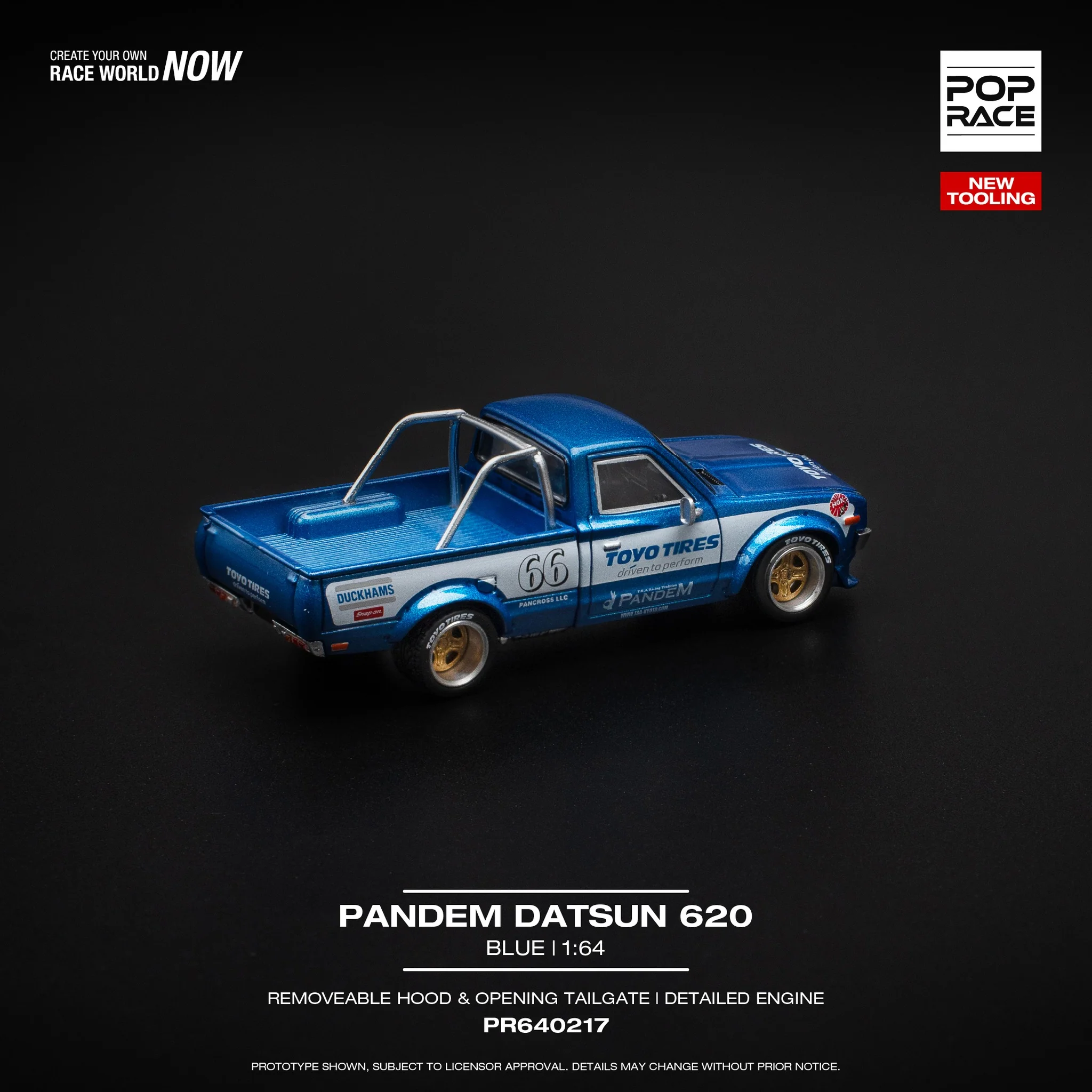 POPRACE 1/64 PANDEM DATSUN 620 BLUE PR640217 - Image 2