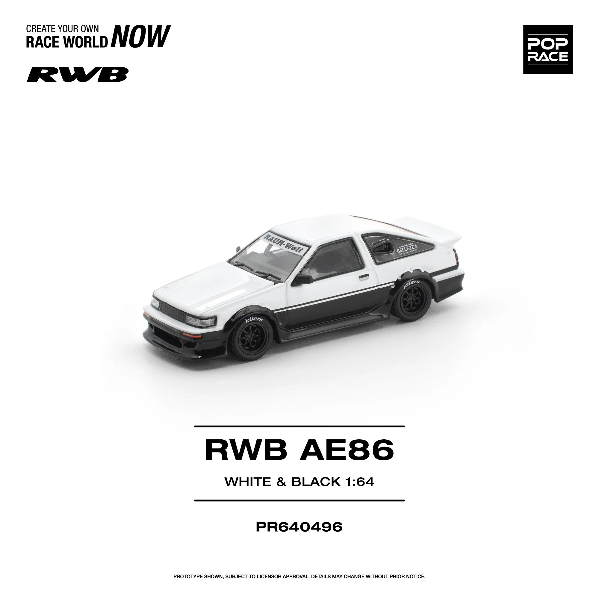 PREORDER POPRACE 1/64 RWB AE86 WHITE BLACK PR640496 (Approx. Release Date: Q3 2026 and subject to the manufacturer's final decision) - Image 2