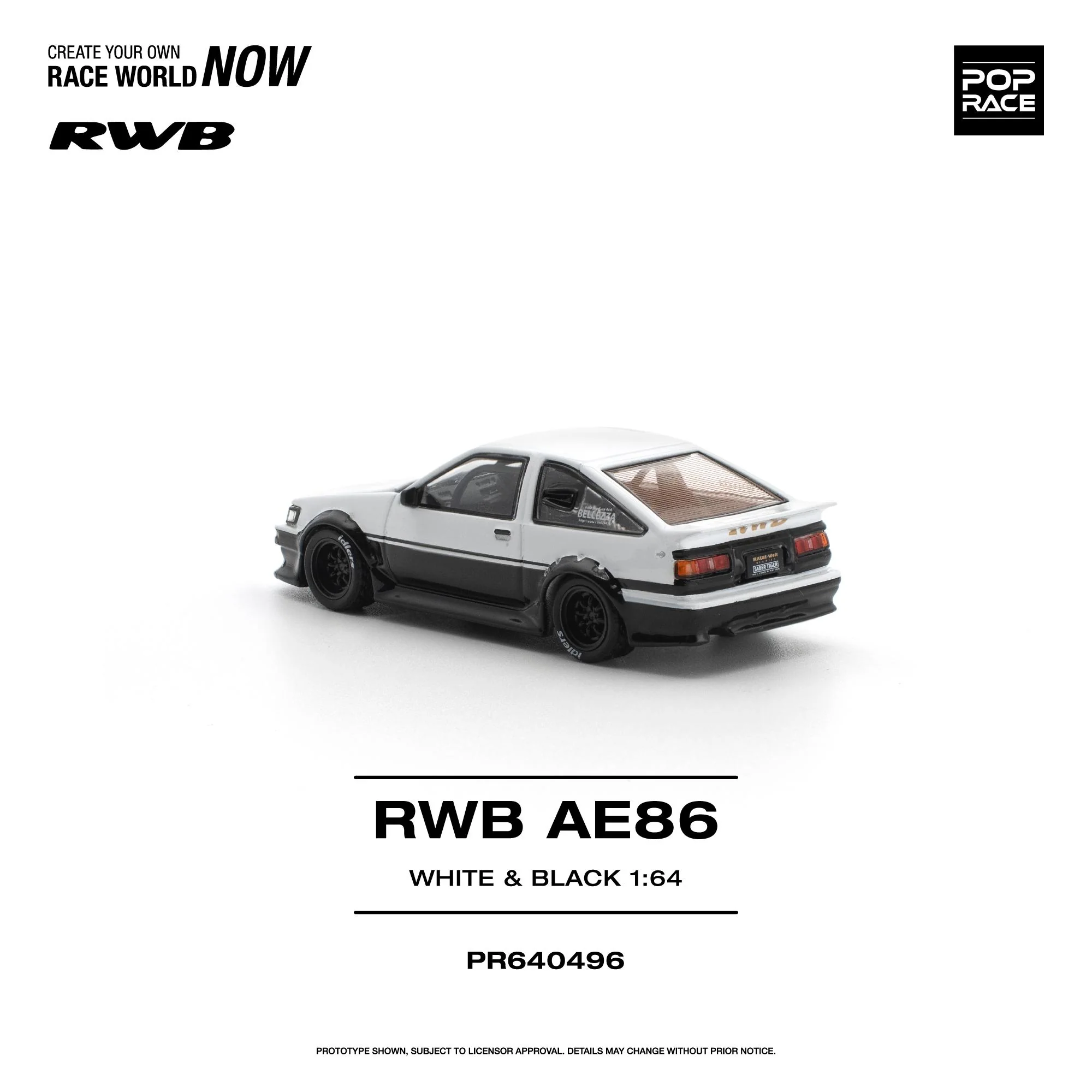 PREORDER POPRACE 1/64 RWB AE86 WHITE BLACK PR640496 (Approx. Release Date: Q3 2026 and subject to the manufacturer's final decision) - Image 3