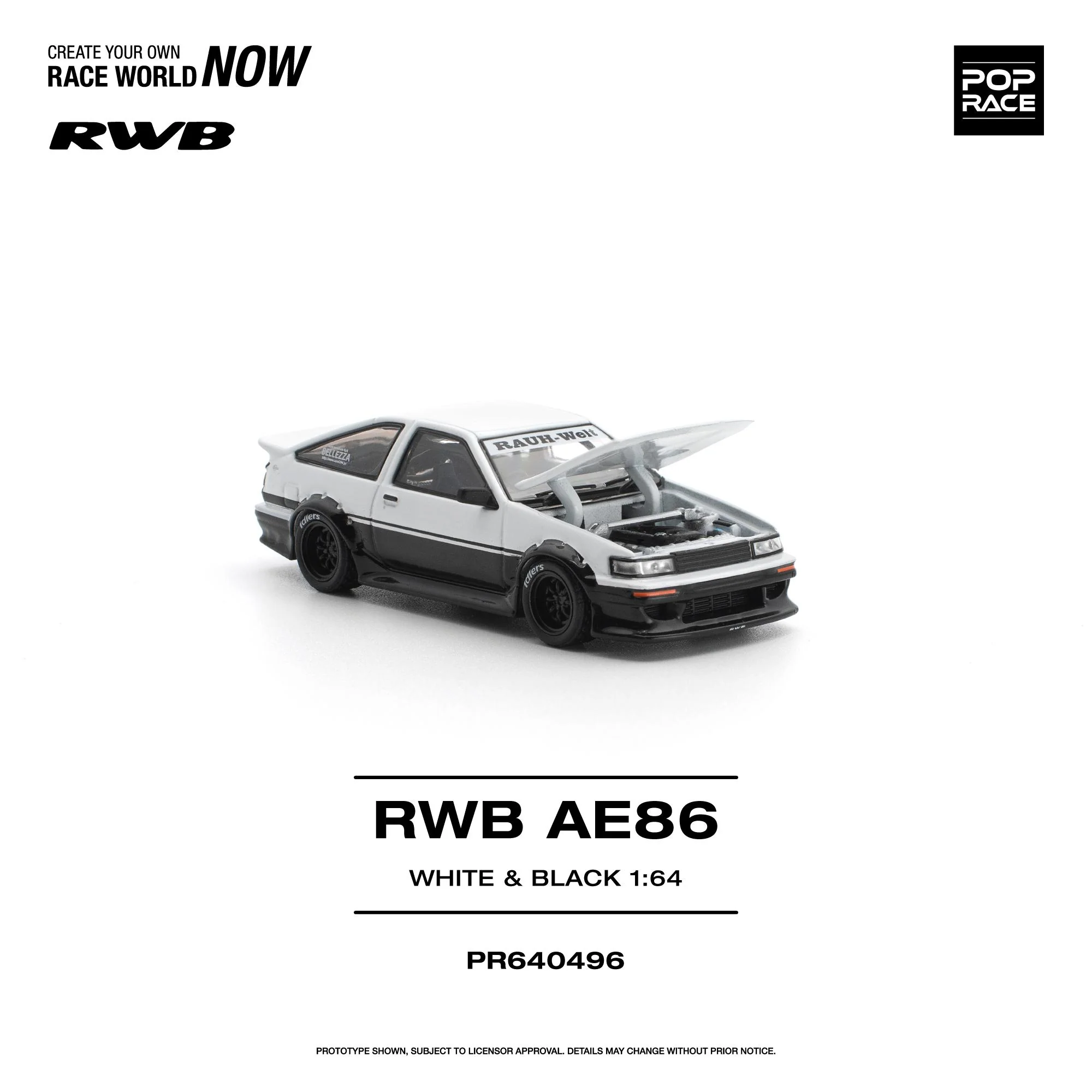 PREORDER POPRACE 1/64 RWB AE86 WHITE BLACK PR640496 (Approx. Release Date: Q3 2026 and subject to the manufacturer's final decision) - Image 4
