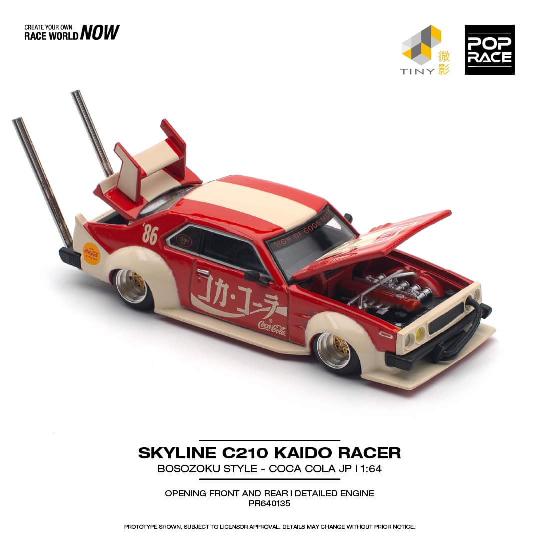 POPRACE 1/64 SKYLINE C210 KAIDO RACER (BOSOZOKU STYLE) - COCA COLA JP PR640135 - Image 2