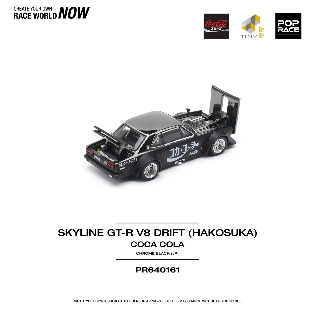 POPRACE 1/64 SKYLINE GT-R DRIFT (HAKOSUKA) - COCA COLA ZERO JP BLACK CHROME PR640161 - Image 2
