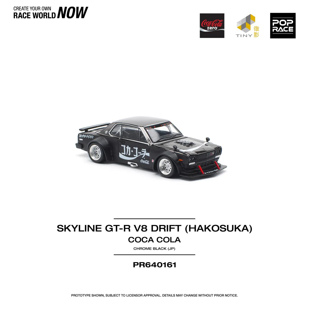 POPRACE 1/64 SKYLINE GT-R DRIFT (HAKOSUKA) - COCA COLA ZERO JP BLACK CHROME PR640161 - Image 3