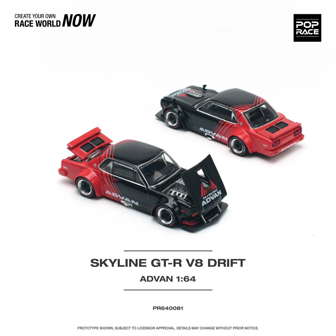 POPRACE 1/64 SKYLINE GT-R V8 DRIFT (HAKOSUKA) ADVAN LIVERY PR640081