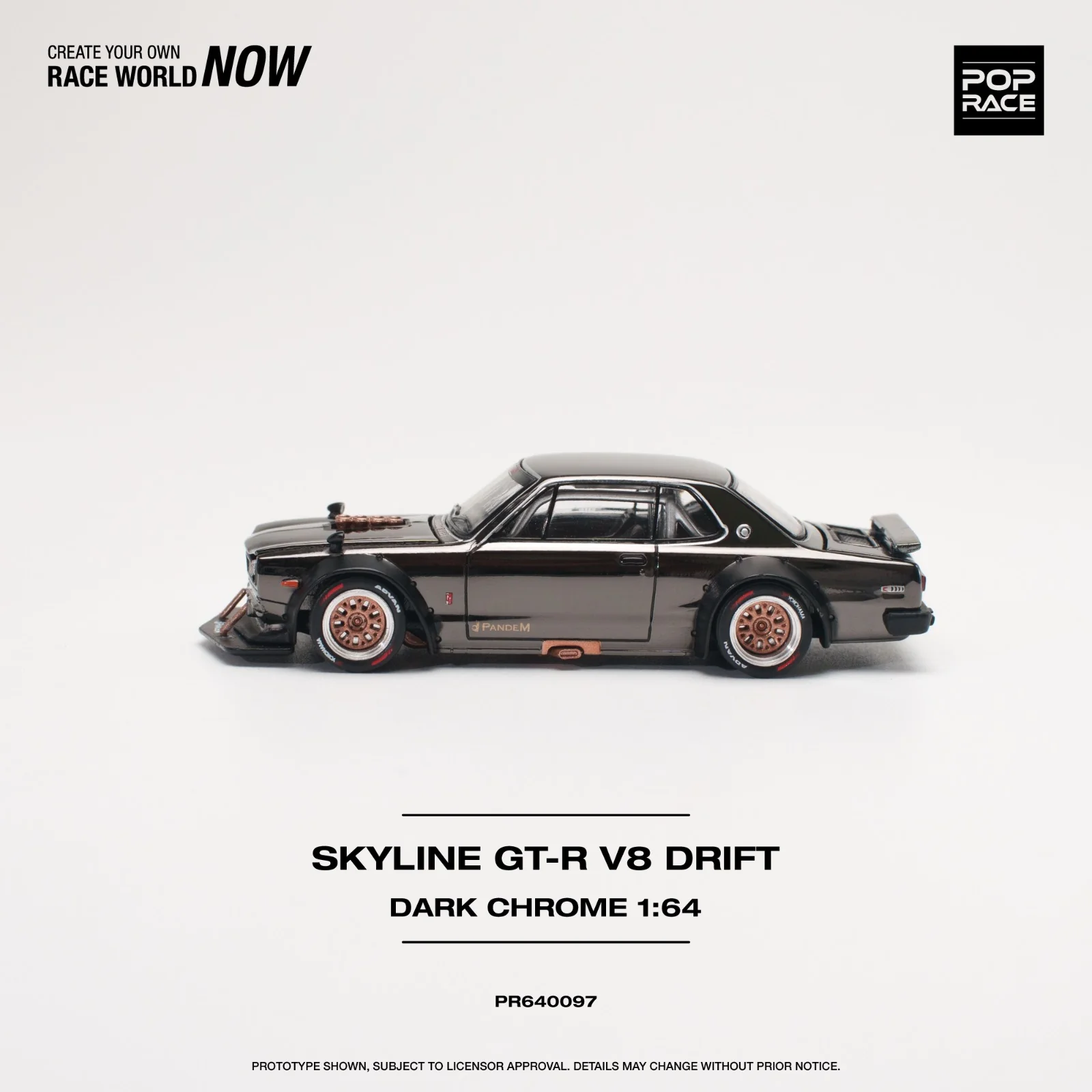 POPRACE 1/64 SKYLINE GT-R V8 DRIFT (HAKOSUKA) DARK CHROME PR640097 - Image 3