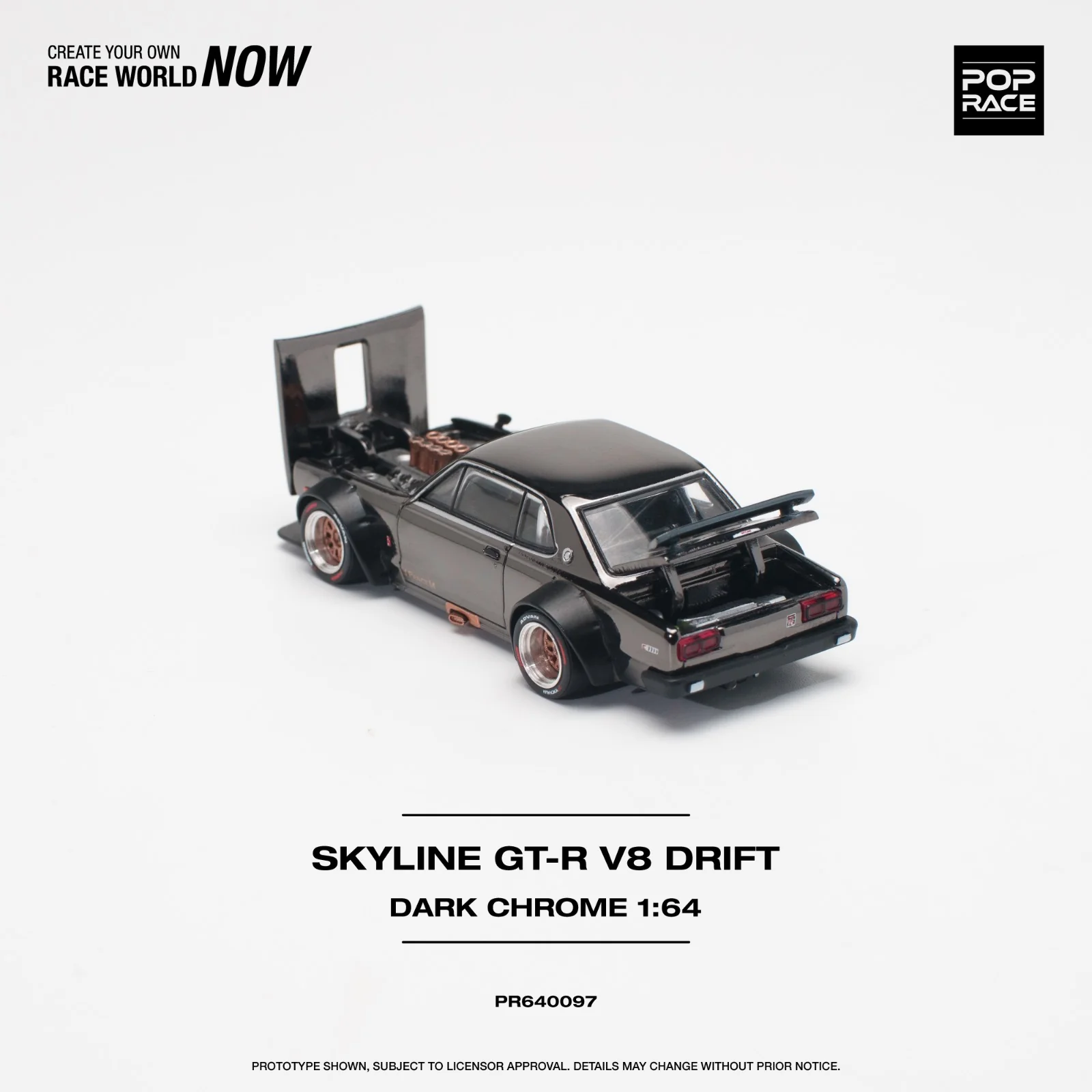 POPRACE 1/64 SKYLINE GT-R V8 DRIFT (HAKOSUKA) DARK CHROME PR640097 - Image 4