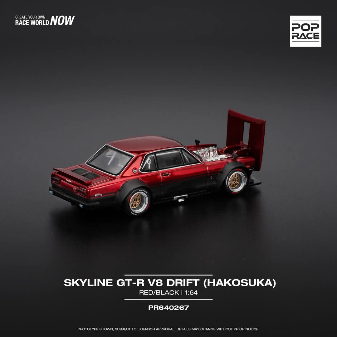 PREORDER POPRACE 1/64 SKYLINE GT-R V8 DRIFT (HAKOSUKA) - RED/BLACK  PR640267 (Approx. Release Date: Q3 2025 and subject to the manufacturer's final decision) - Image 2