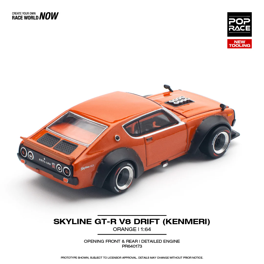 POPRACE 1/64 SKYLINE GT-R V8 DRIFT (KENMERI) ORANGE PR640173 - Image 2