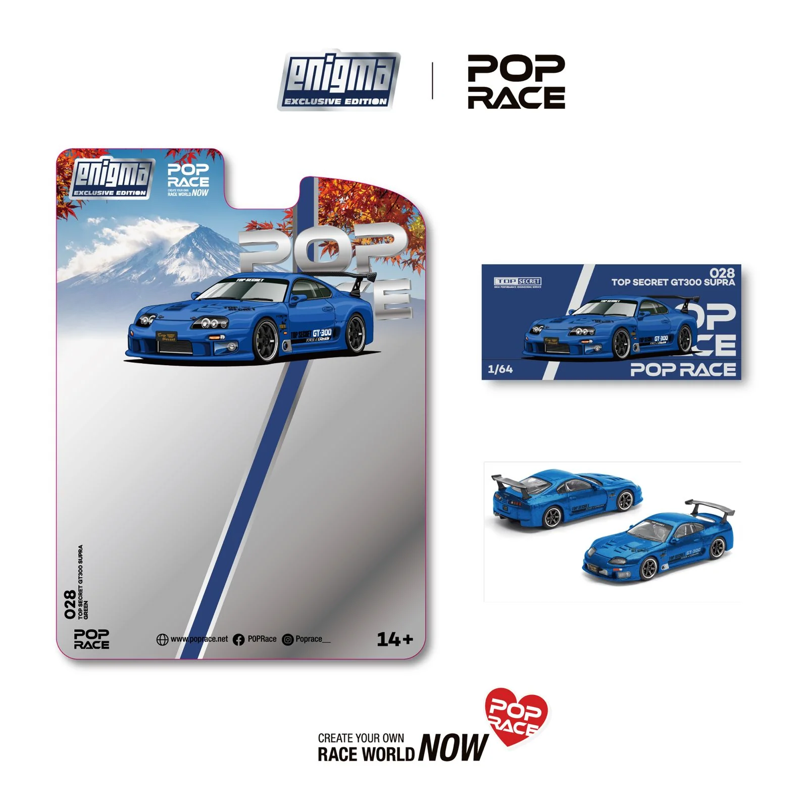 PREORDER POPRACE 1/64 TOP SECRET SUPRA GT500 (A80) - BLUE (enigma exclusive edition) PRE028 (Approx. Release Date: Q3 2026 and subject to the manufacturer's final decision)