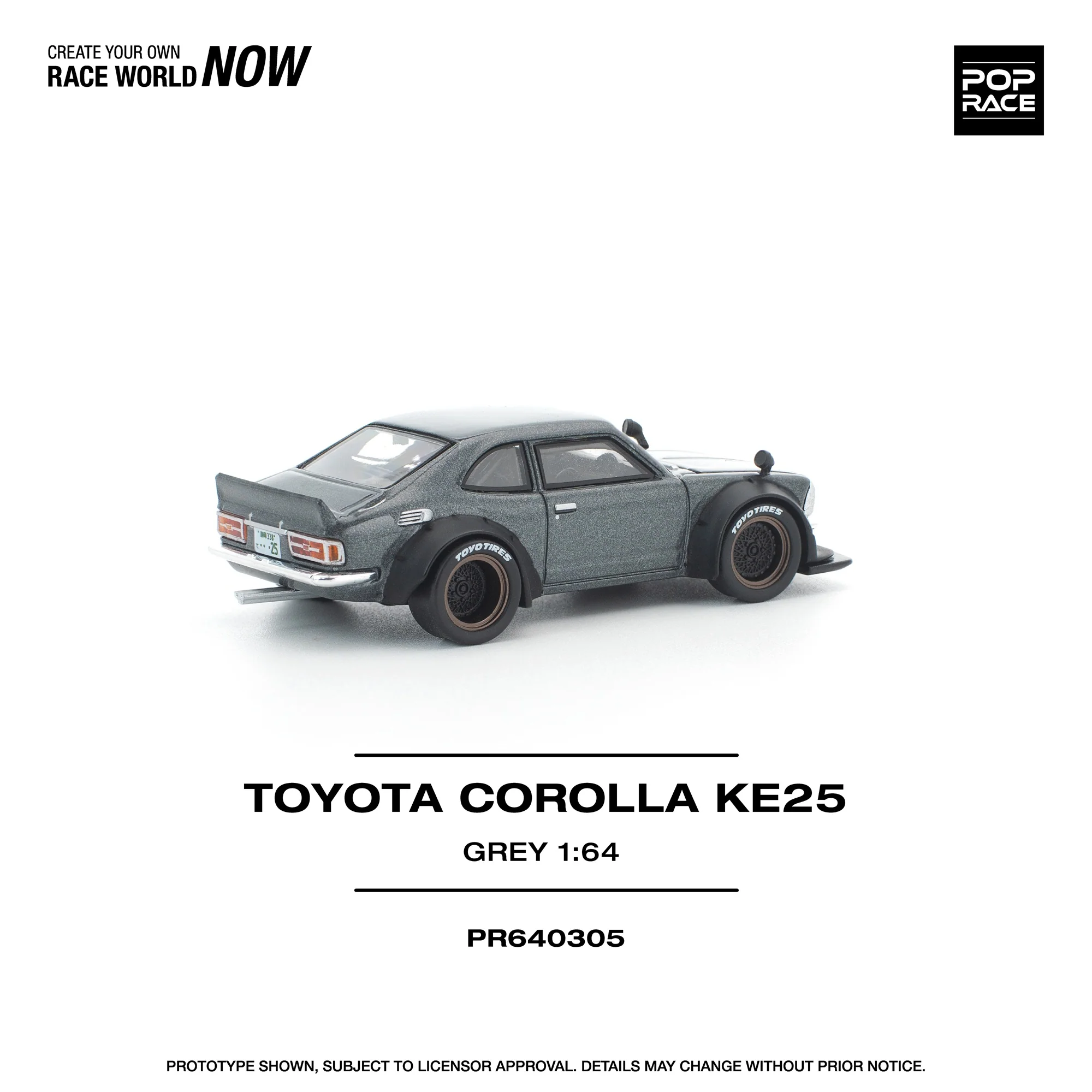 PREORDER POPRACE 1/64 TOYOTA COROLLA KE 25 MATTE GREY PR640305 (Approx. Release Date: Q3 2026 and subject to the manufacturer's final decision) - Image 2