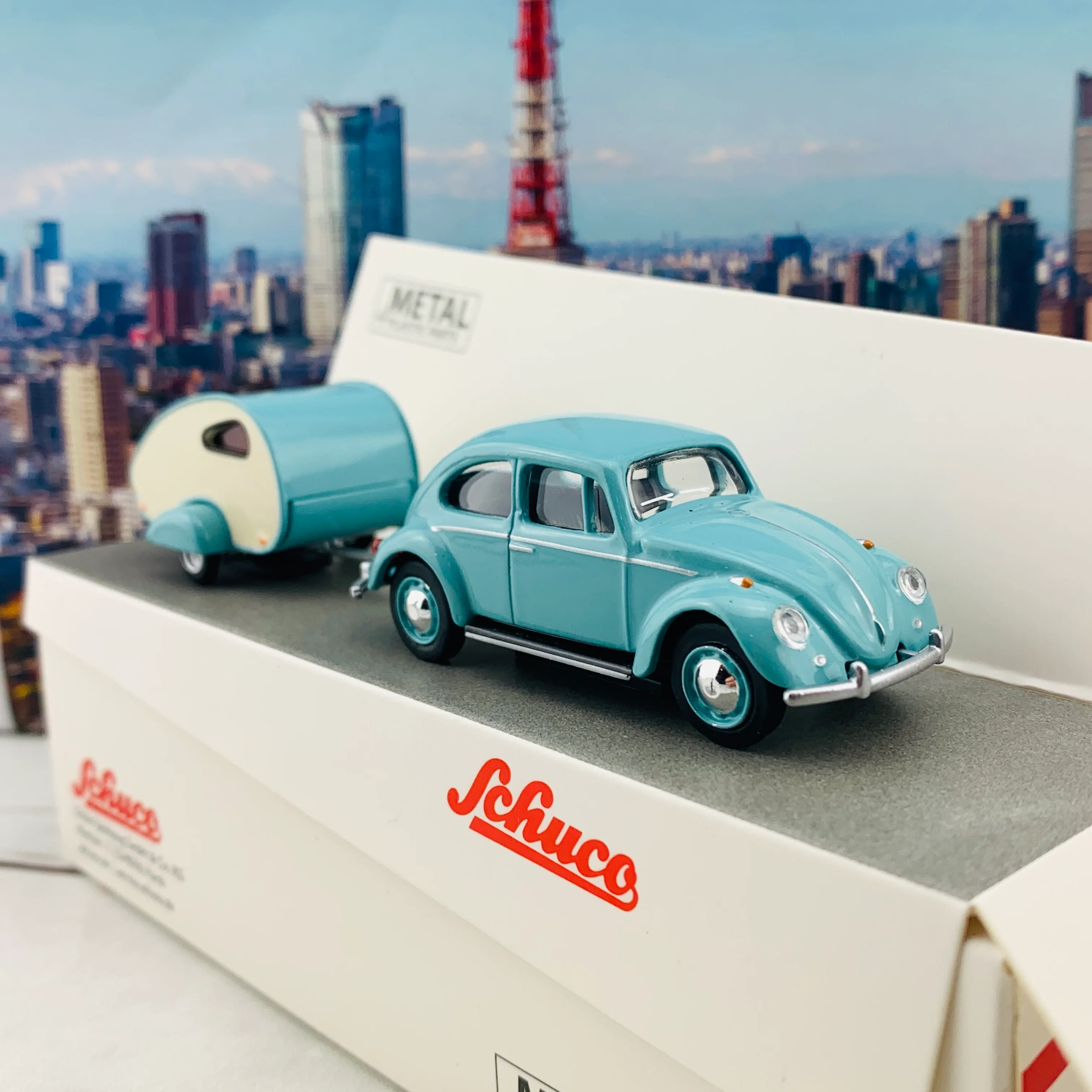 Schuco 1/64 VW Beetle with Caravan (Kafer mit Wohnanhanger) 452022500 - Image 6