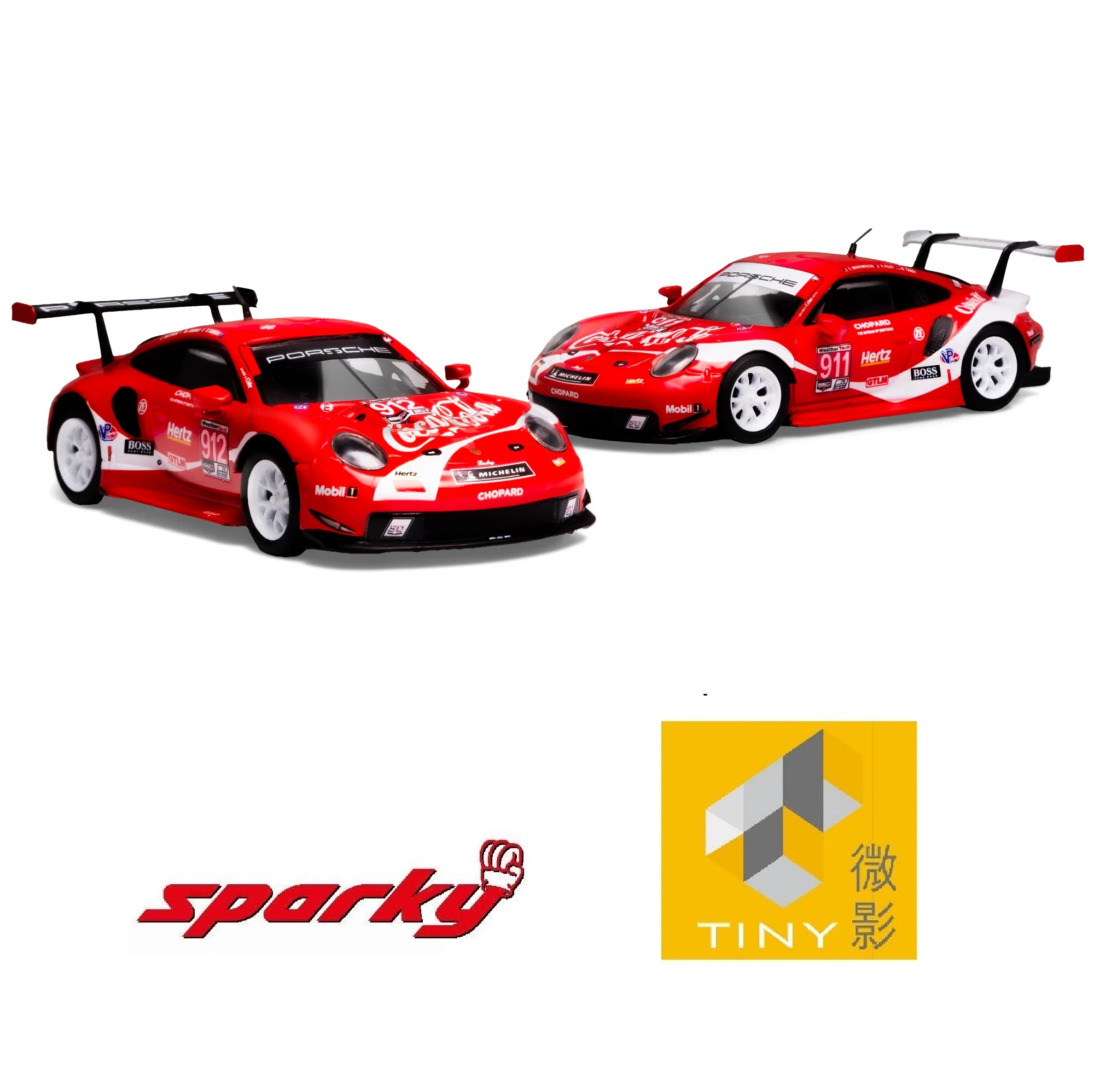 SPARKY x TINY 1/64 PORSCHE 911 RSR 2019 COCA-COLA #911 #912 PETIT LEMANS CAR SET YCOMBO64007 - Image 9