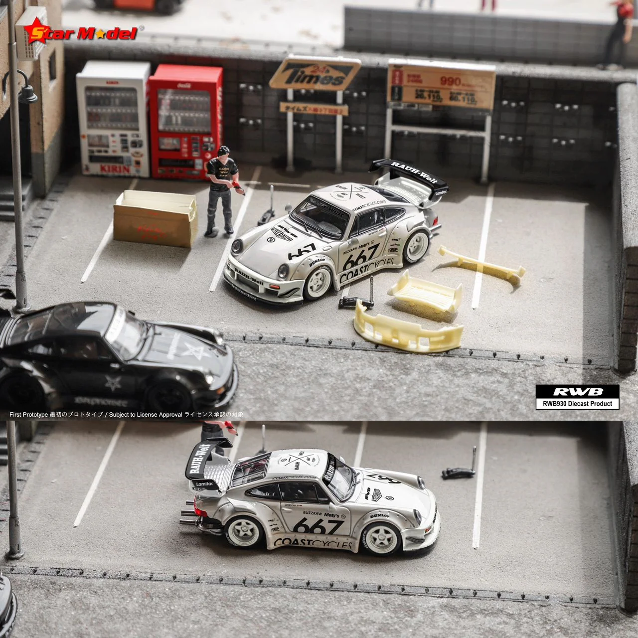 Star Model 1/64 RWB930 CoastCycles White #667 with Figurine and Accessories