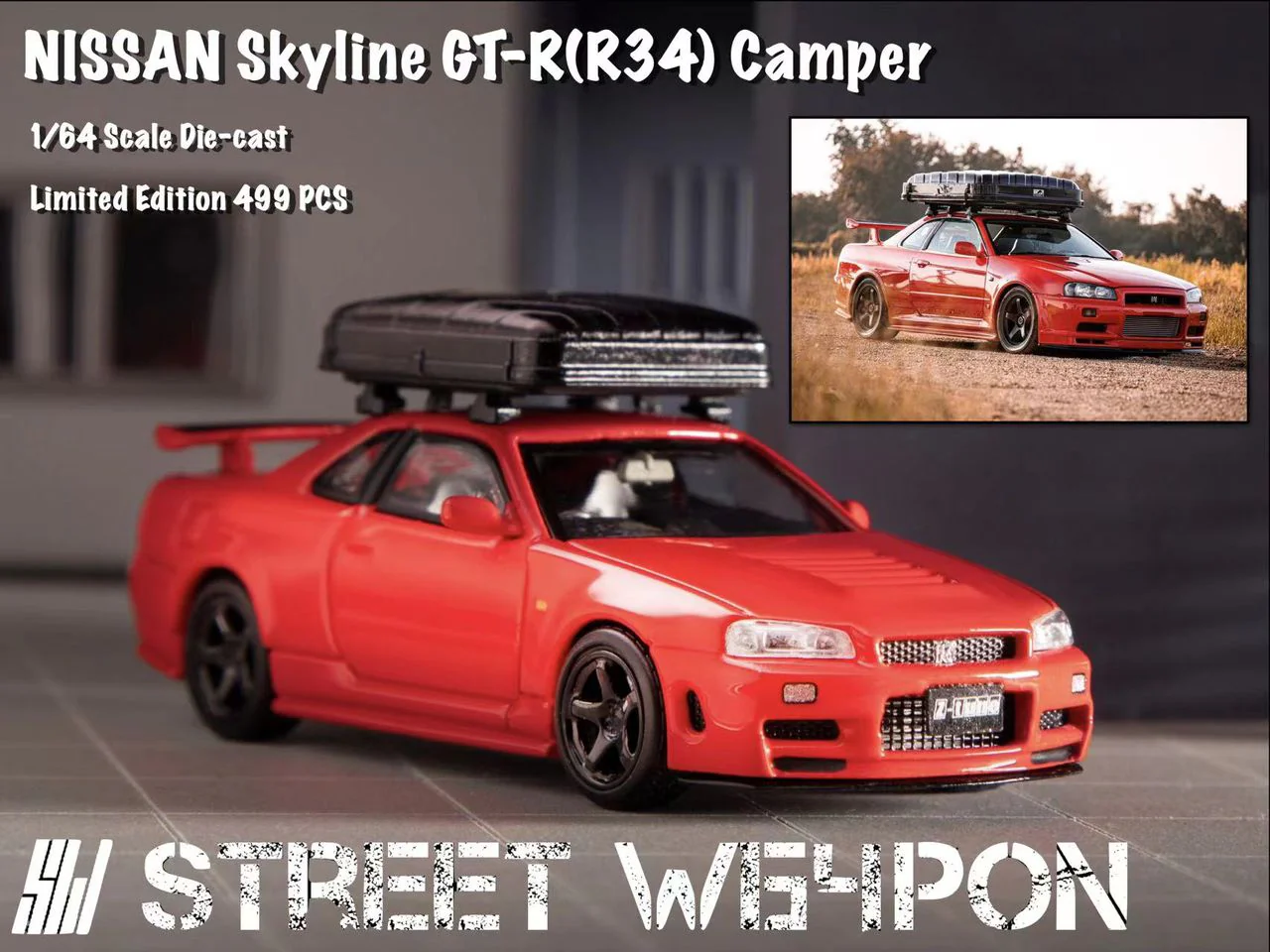 Street Weapon 1/64 NISSAN Skyline GT-R (R34) Camper Red - Image 2