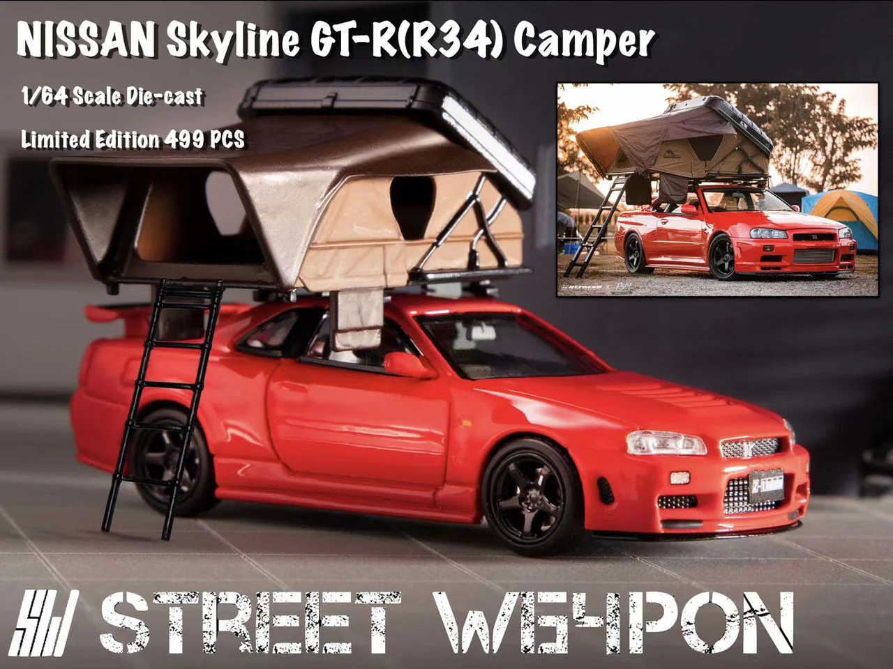 Street Weapon 1/64 NISSAN Skyline GT-R (R34) Camper Red - Image 3