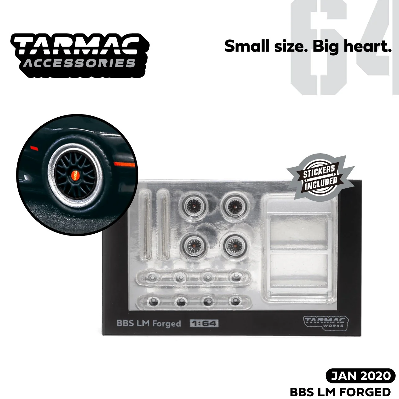 Tarmac Works 1/64 Accessories BBS LM Forged Matt Black Polish with Red cap T64W-001-BR - Image 5