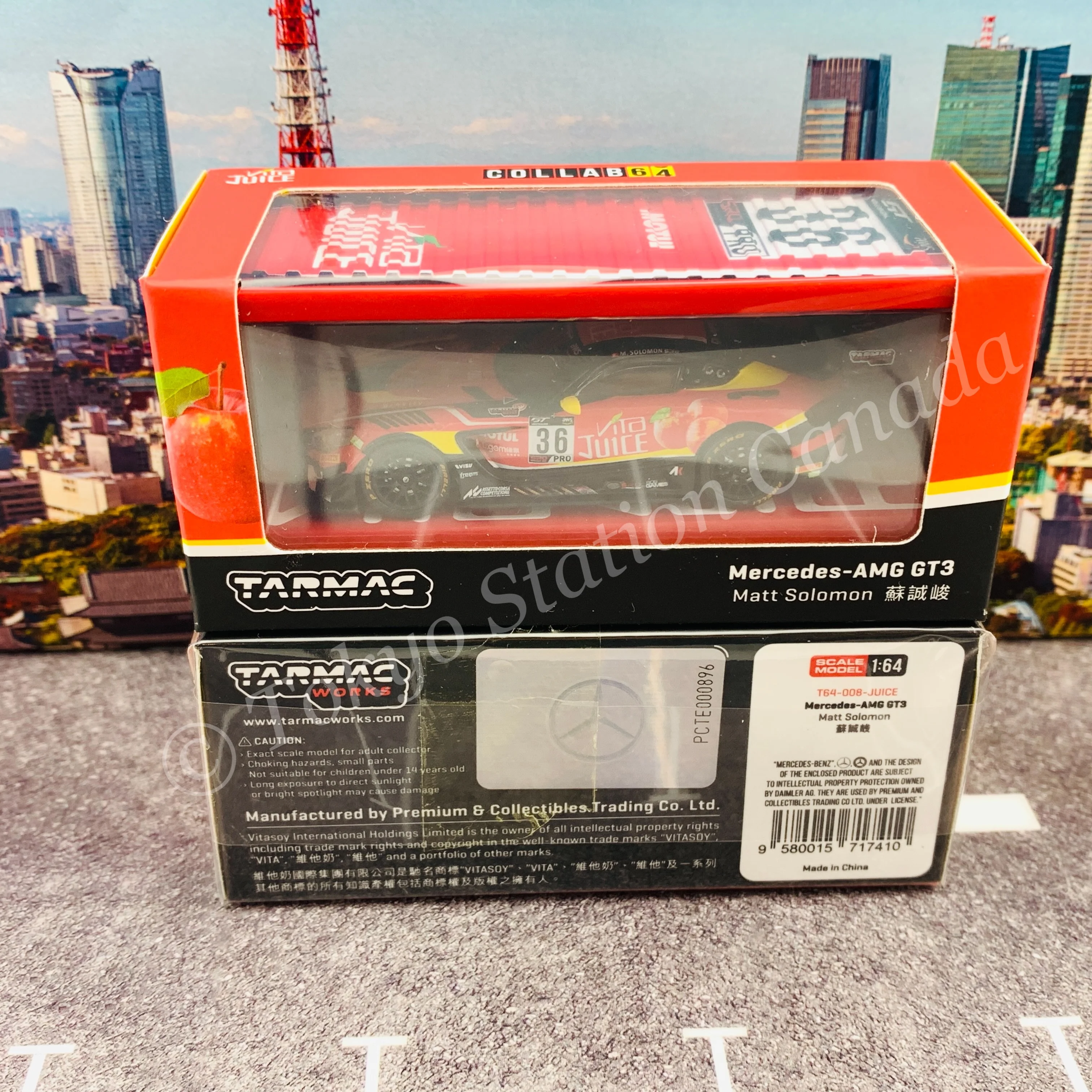 Tarmac Works 1/64 COLLAB64 Mercedes-AMG GT3 GT World Challenge Asia ESPORTS Championship 2020 Matt Solomon (With Container) T64-008-JUICE - Image 7