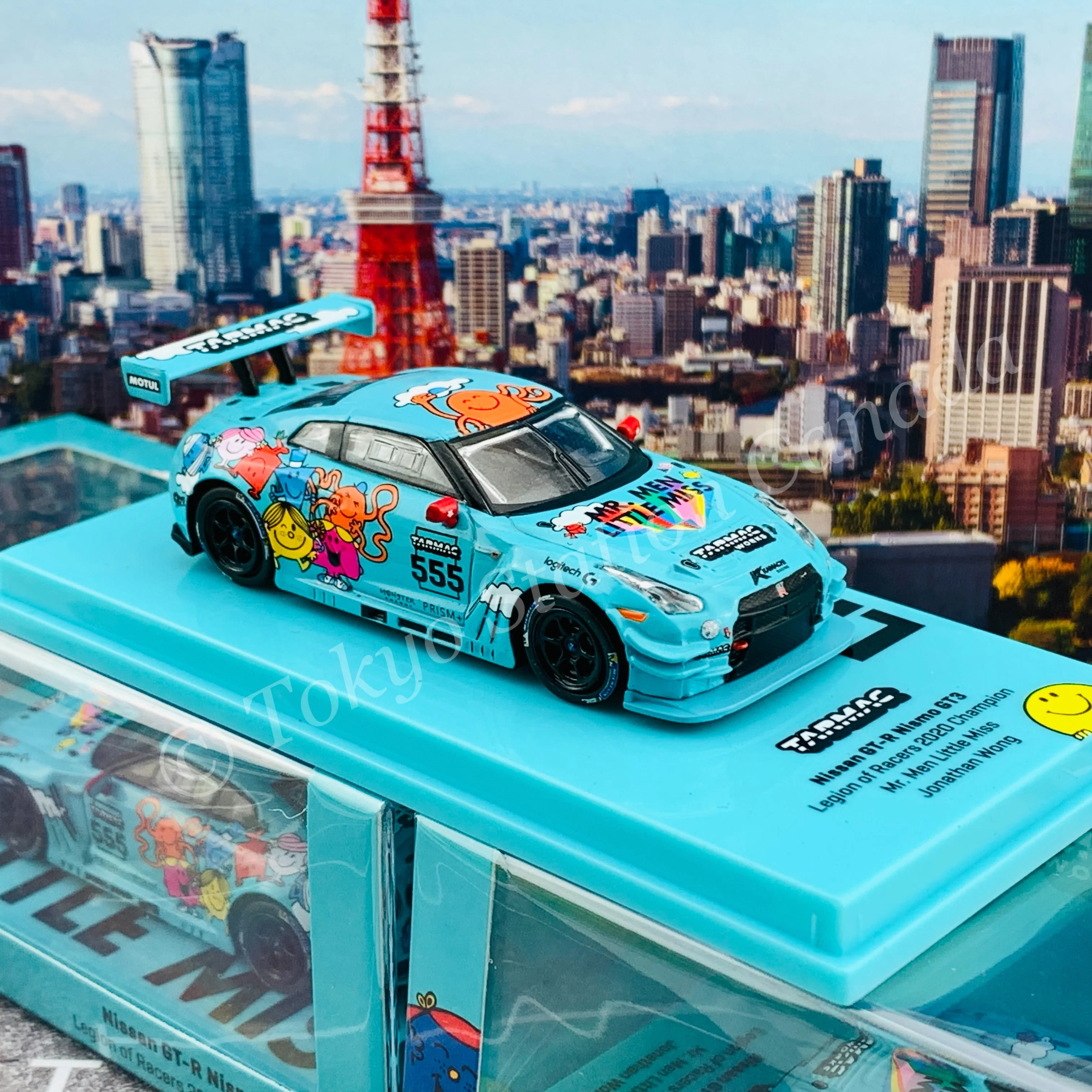 Tarmac Works 1/64 COLLAB64 Nissan GTR Nismo GT3 Legion of Racers 2020 Overall Champion Mr. Men Little Miss T64-005-MR - Image 4