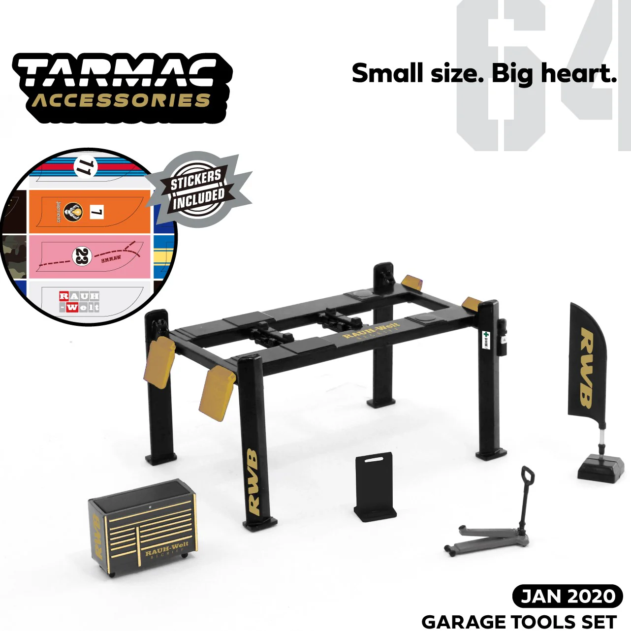 Tarmac Works 1/64 Garage Tools Set RWB - Stickers Included T64A-001-RWB - Image 6