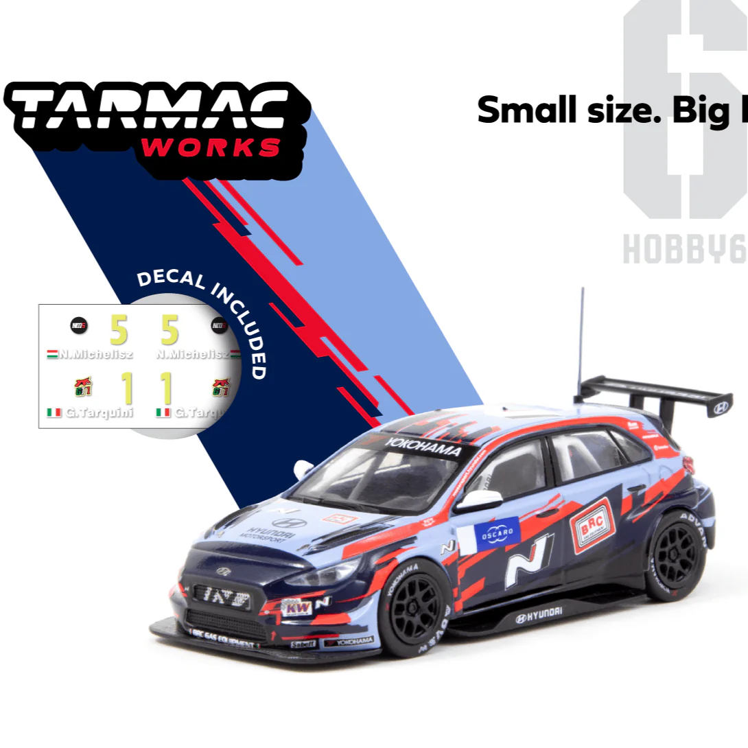 Tarmac Works 1/64 Hobby Collection Hyundai i30N TCR WTCR 2019 with Decal No. 1 Tarquini & No.5 Michelisz *** Limited to 1248pcs *** T64-031-19WTCR01 - Image 5