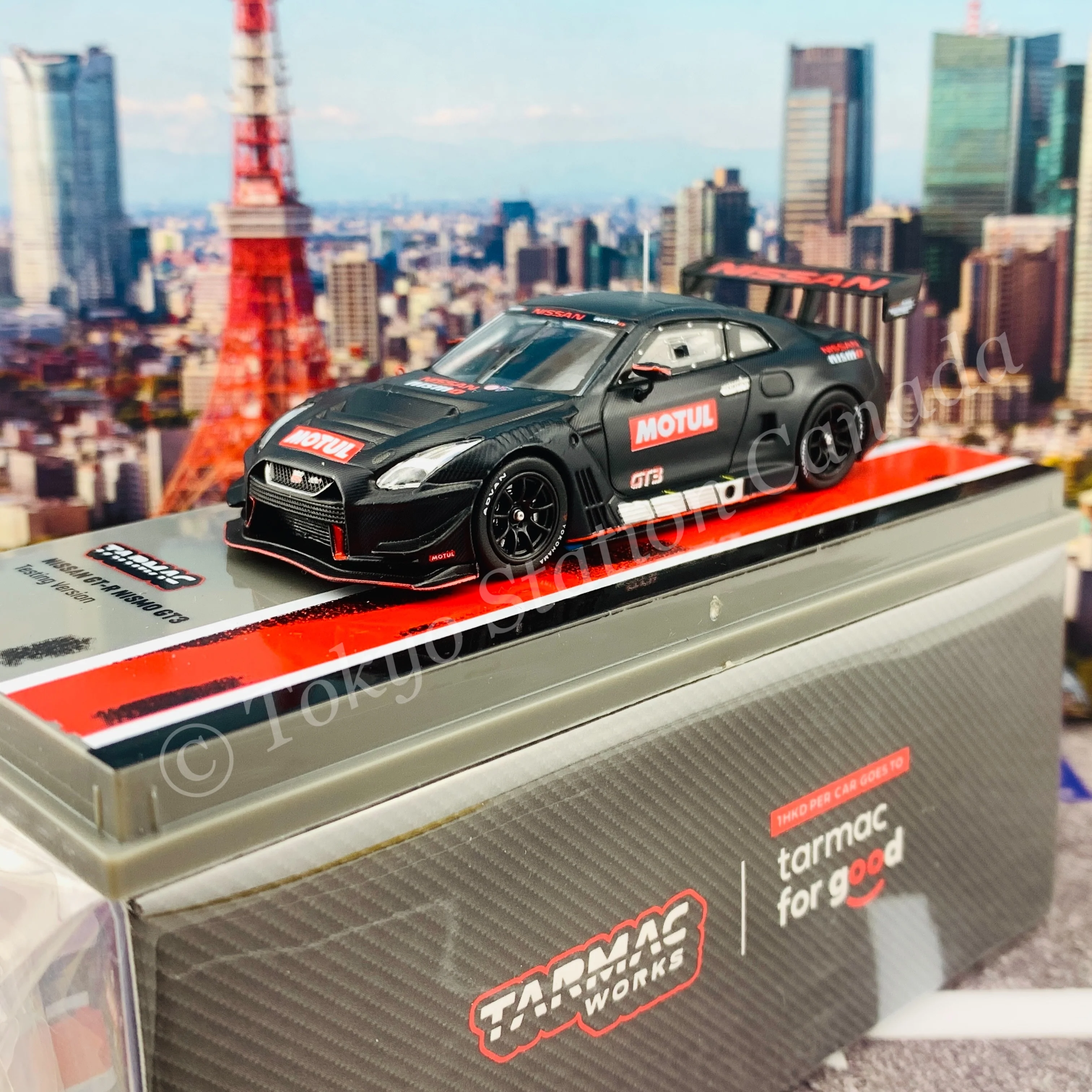 TARMAC WORKS 1/64 HOBBY64 Nissan GT-R Nismo GT3 Testing version ***Full carbon in PAD Printing *** T64-035-TEST