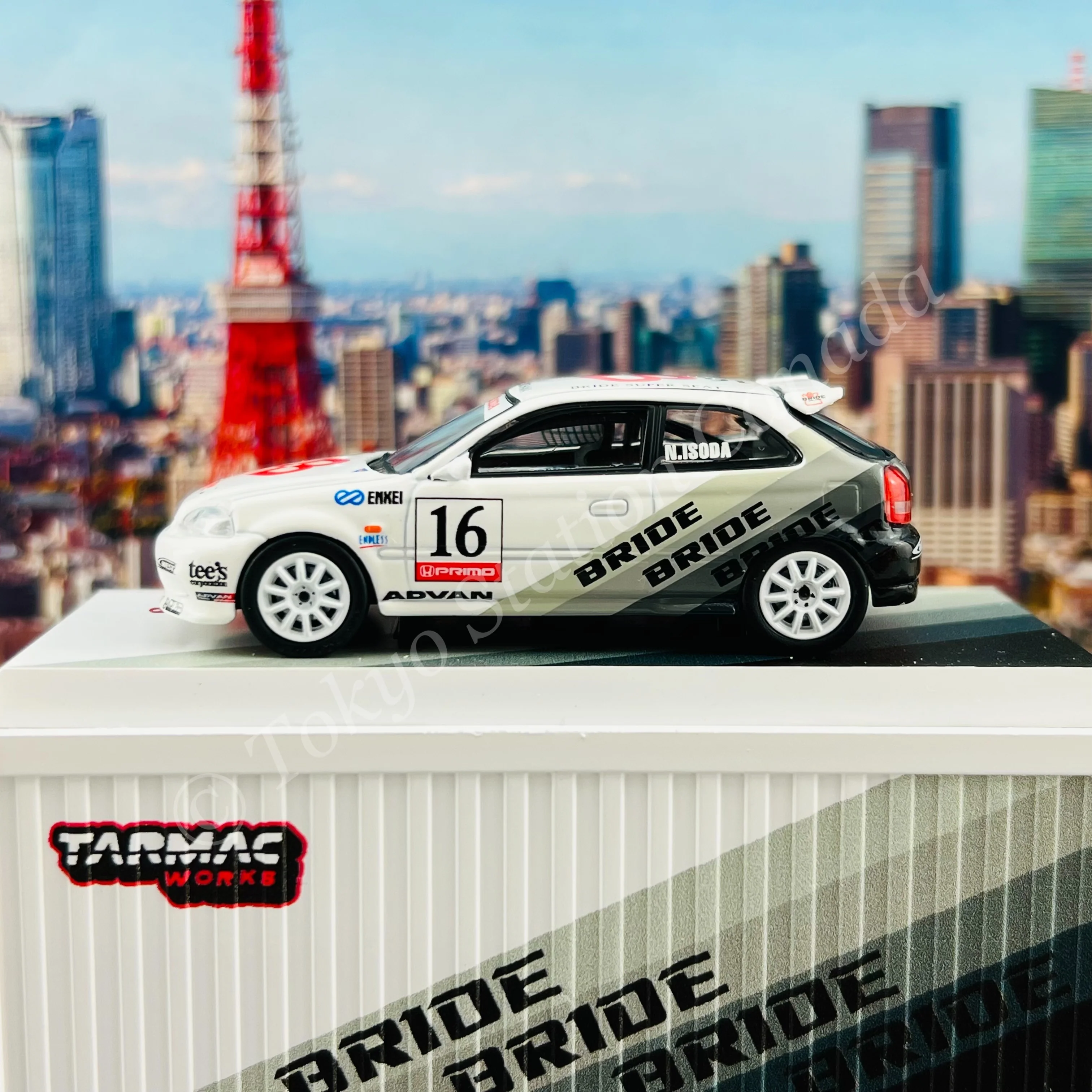 TARMAC WORKS 1/64 HOBBY64 Honda Civic Type R EK9 BRIDE with Container T64-TL010-BR - Image 3