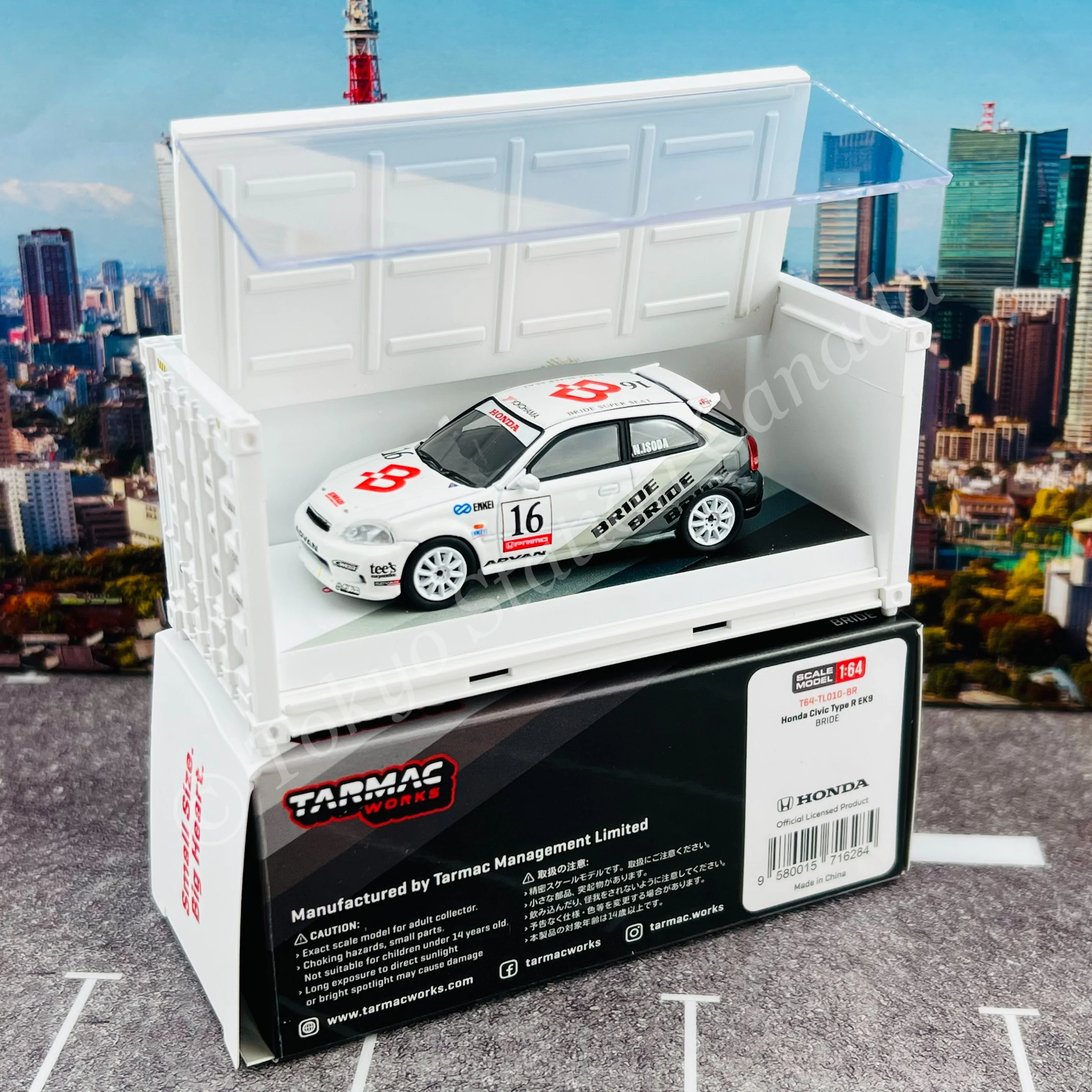 TARMAC WORKS 1/64 HOBBY64 Honda Civic Type R EK9 BRIDE with Container T64-TL010-BR - Image 6