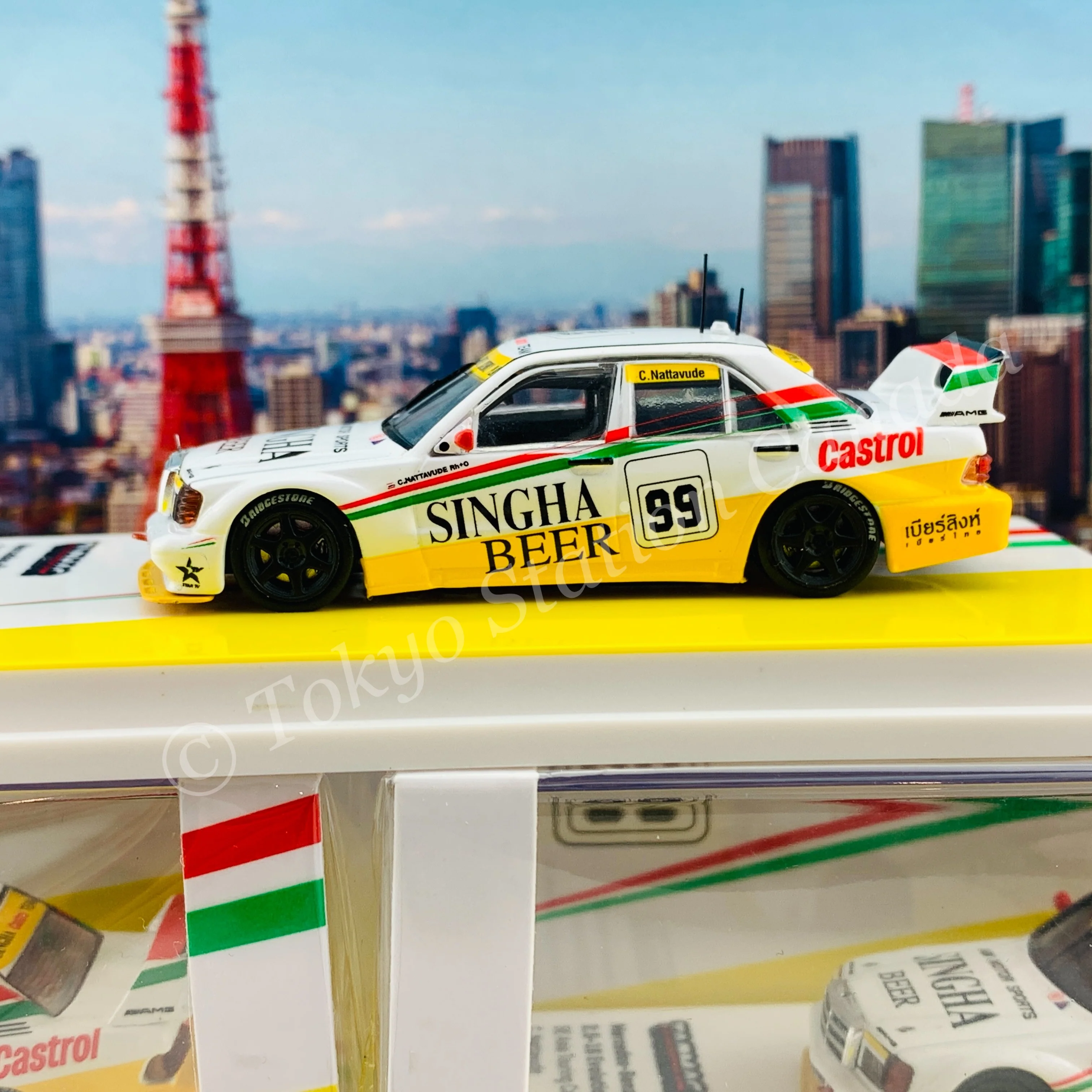 Tarmac Works 1/64 HOBBY64 Mercedes-Benz 190 E 2.5-16 Evolution II SE Asia Touring Car Championship 1995  C. Nattavude T64-024-95SEA99 - Image 3