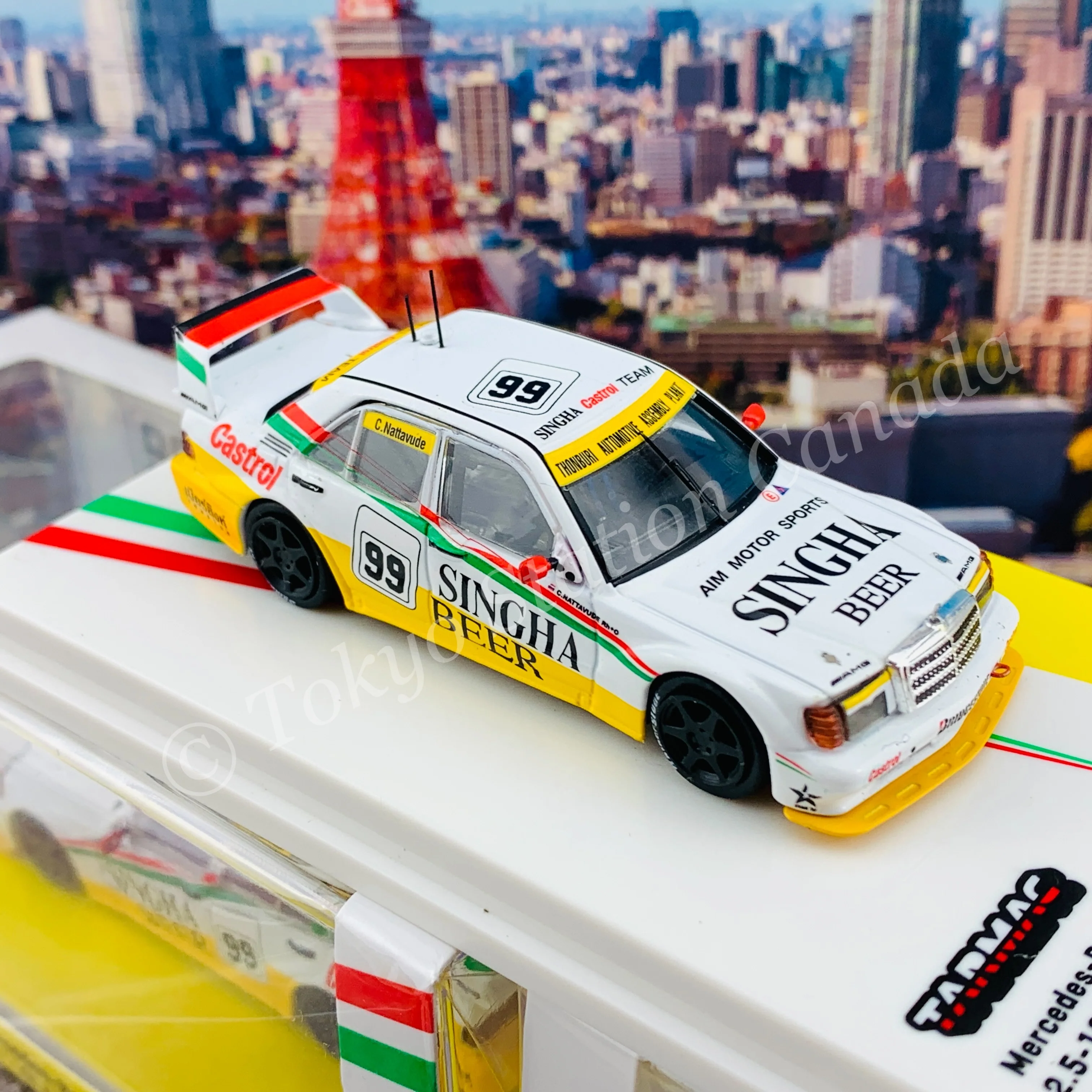 Tarmac Works 1/64 HOBBY64 Mercedes-Benz 190 E 2.5-16 Evolution II SE Asia Touring Car Championship 1995  C. Nattavude T64-024-95SEA99 - Image 5