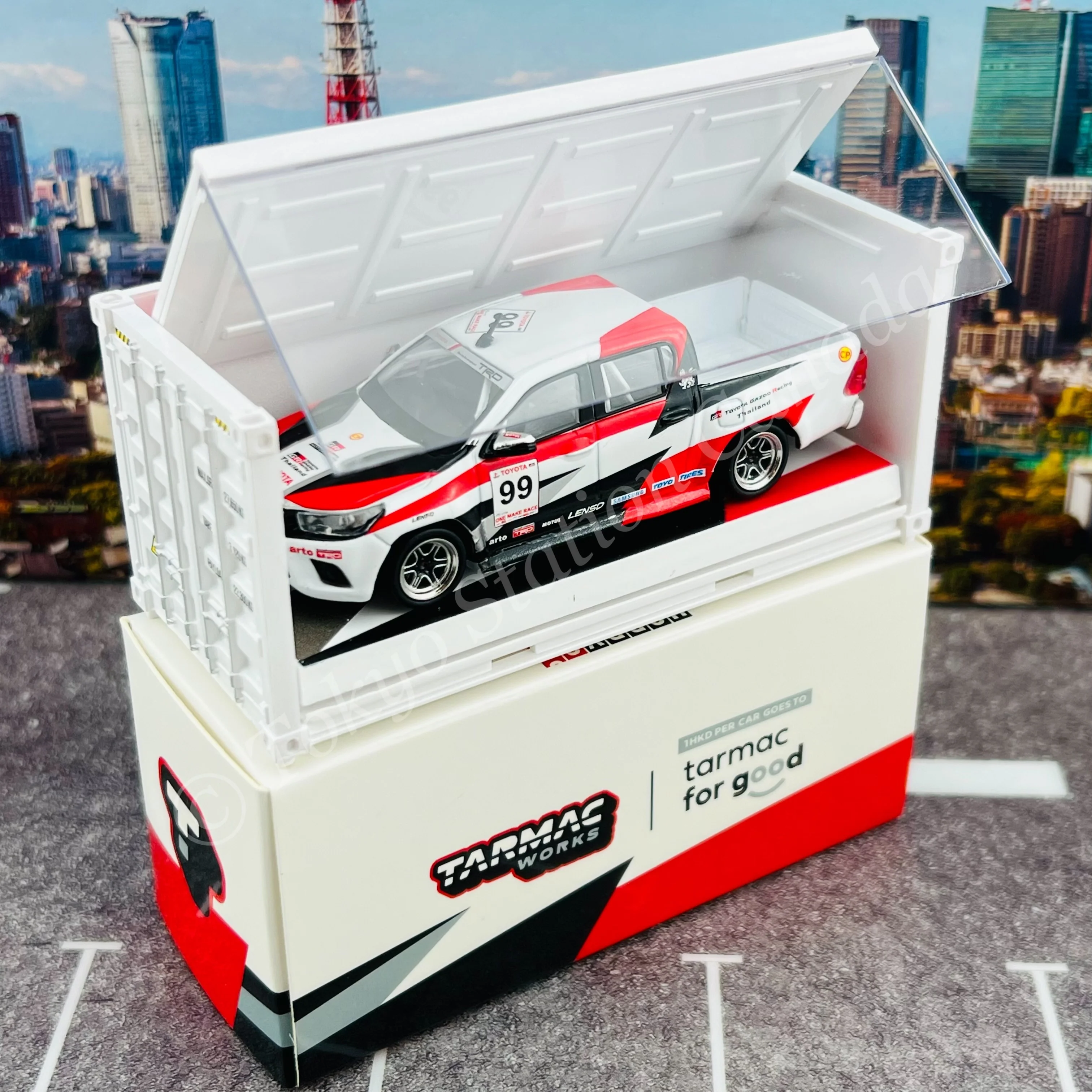 TARMAC WORKS 1/64 HOBBY64 Toyota Hilux Revo One Make Race with Container T64-041-GR - Image 6