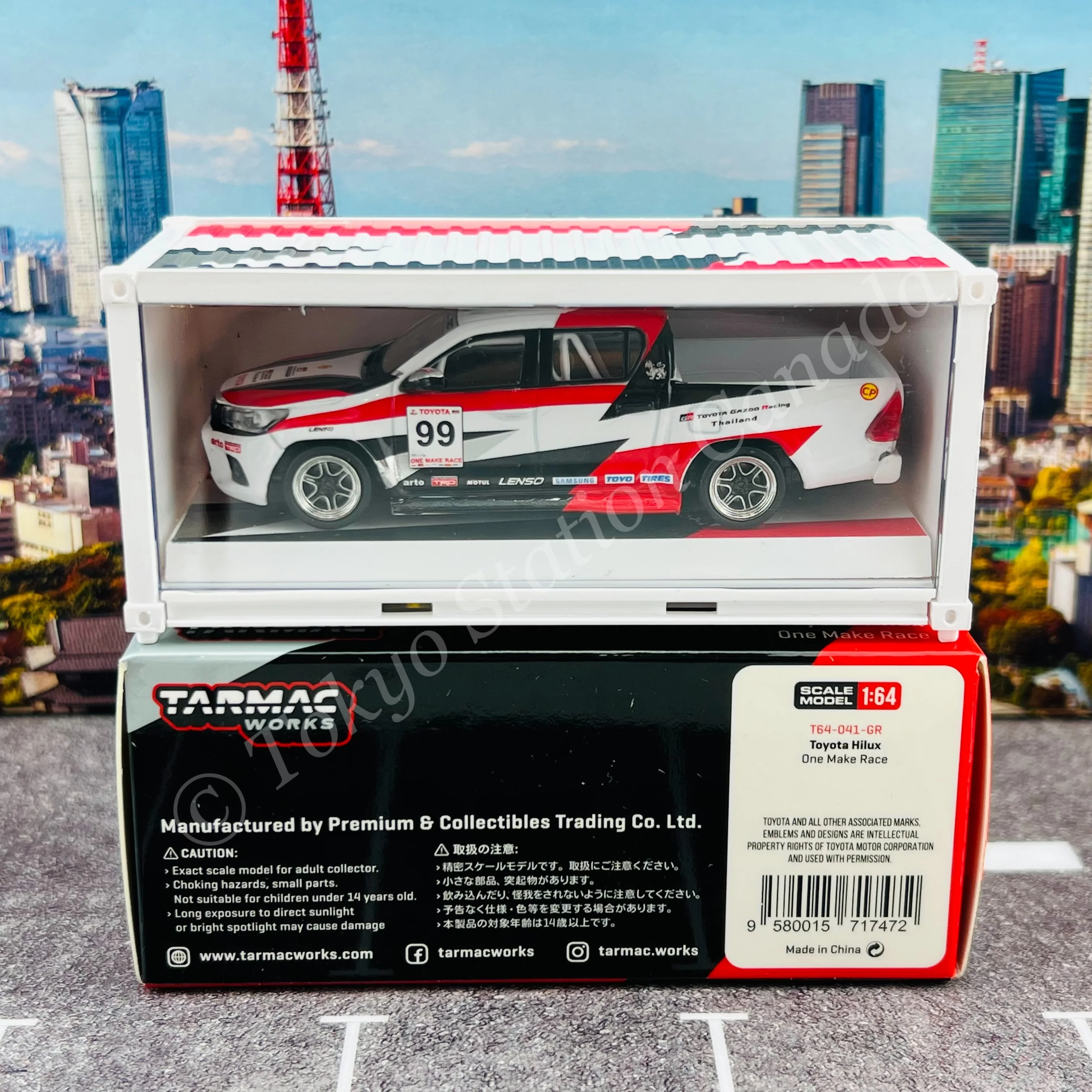 TARMAC WORKS 1/64 HOBBY64 Toyota Hilux Revo One Make Race with Container T64-041-GR - Image 7
