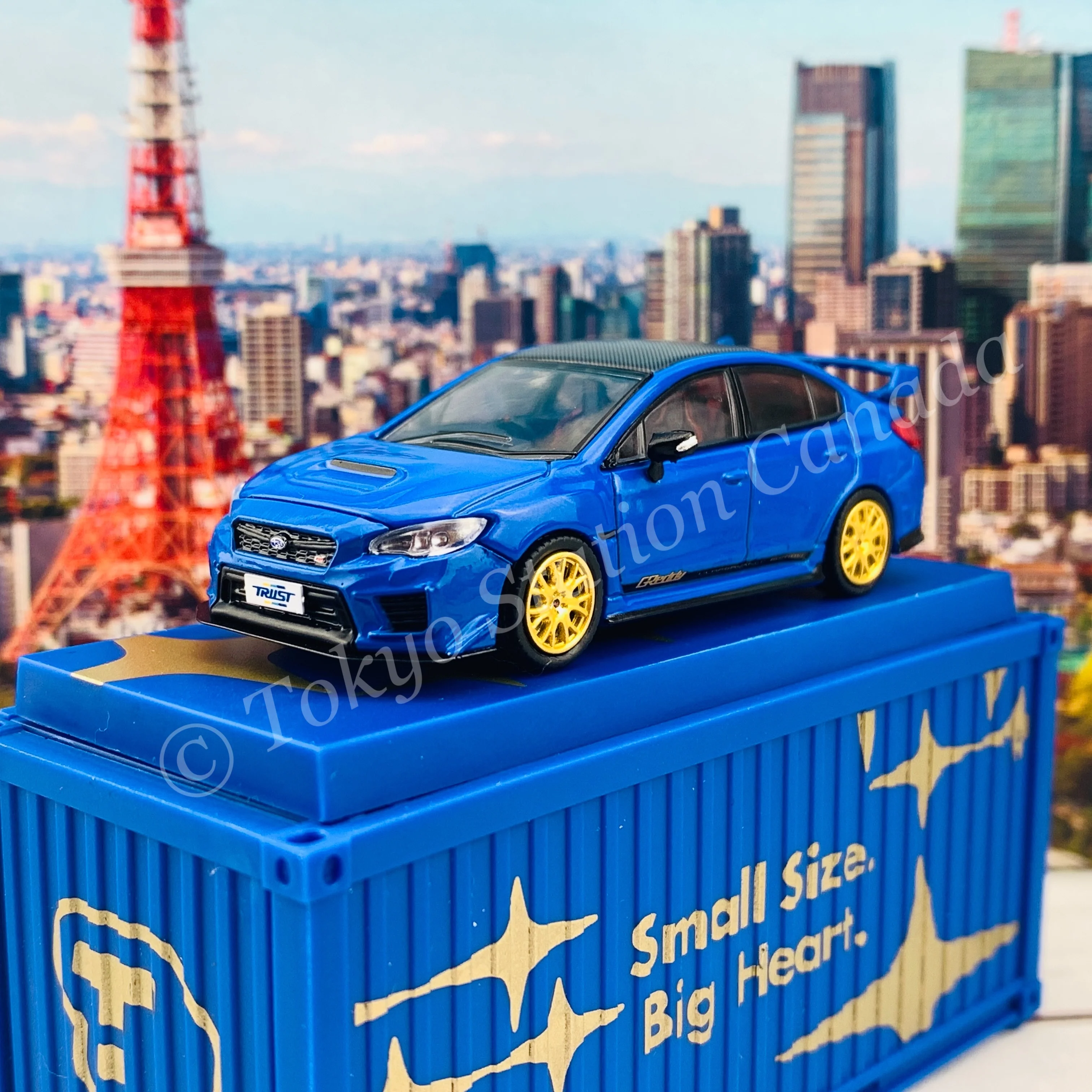Tarmac Works 1/64 Subaru WRX STI EJ20 Final Edition (S208) Blue with Container T64-016-FE - Image 2