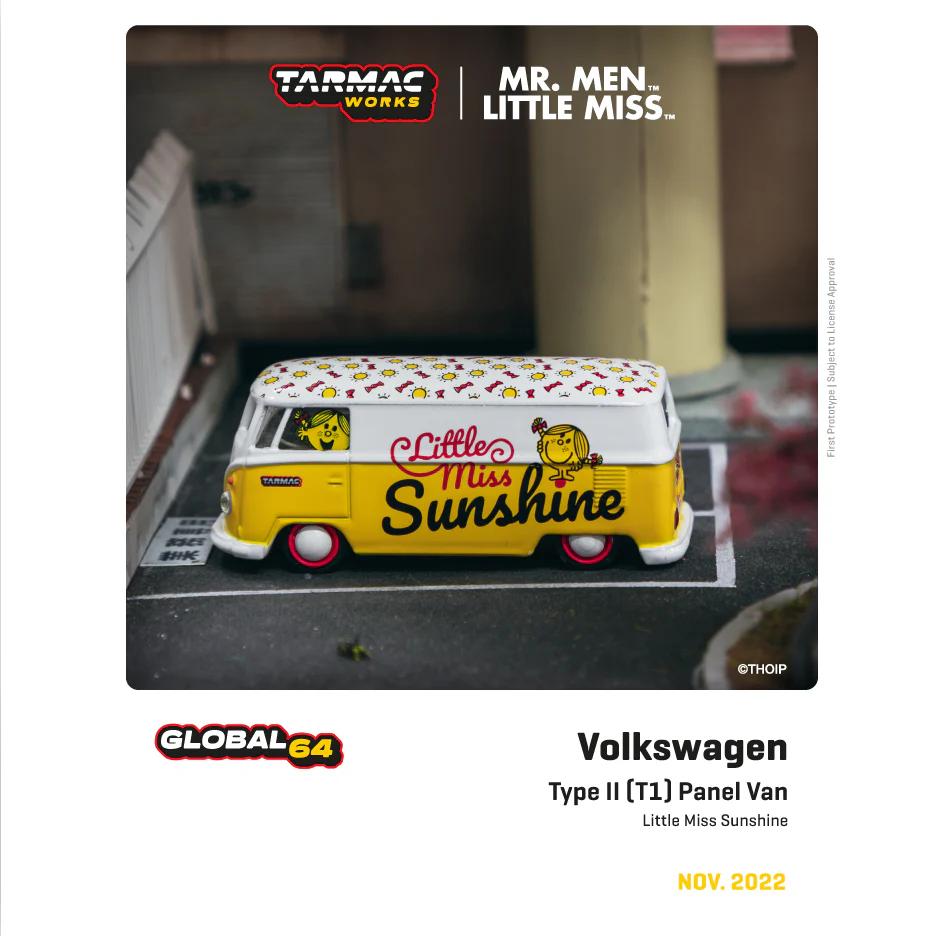 TARMAC WORKS COLLAB64 1/64 VW Type II (T1) Panel Van  Mr. Men Little Miss Little Miss Sunshine T64S-005-MMLM - Image 4