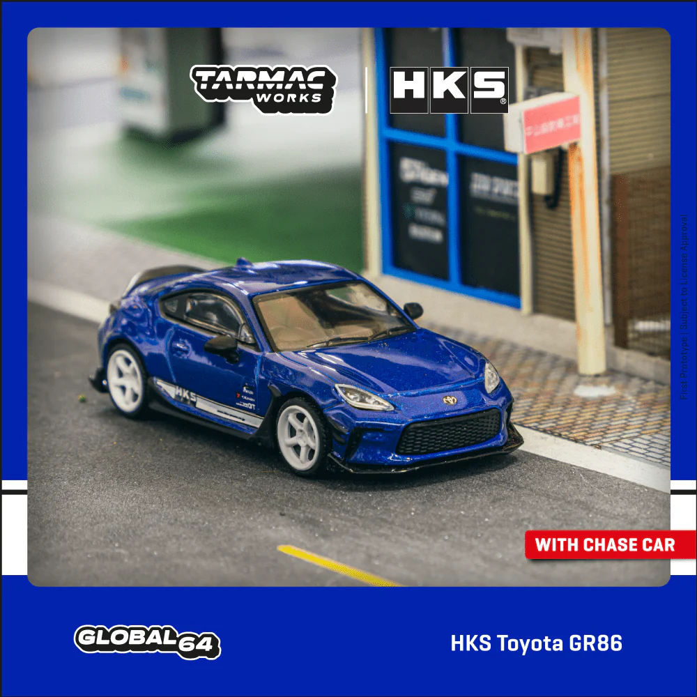 Tarmac Works GLOBAL64 1/64 HKS Toyota GR86 Blue Metallic T64G-038-BL