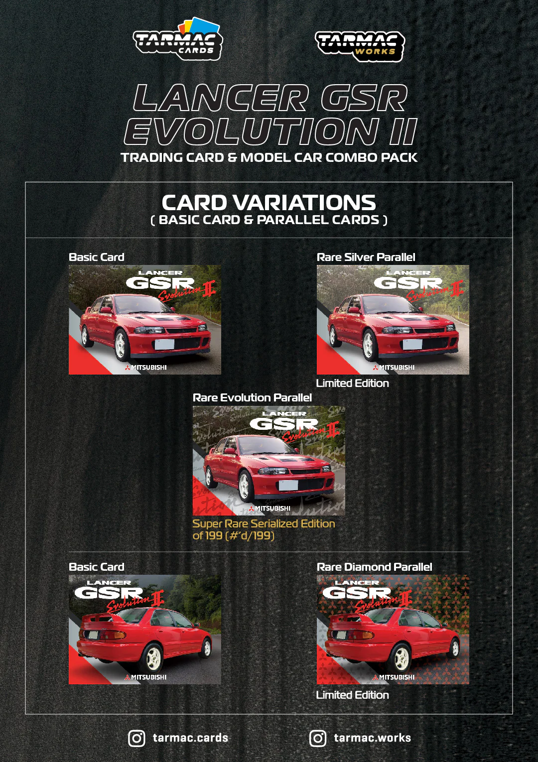 Tarmac Works GLOBAL64 1/64 Mitsubishi Lancer GSR Evolution II Red Model Car + Trading Cards Combo Set T64G-049-RE - Image 2
