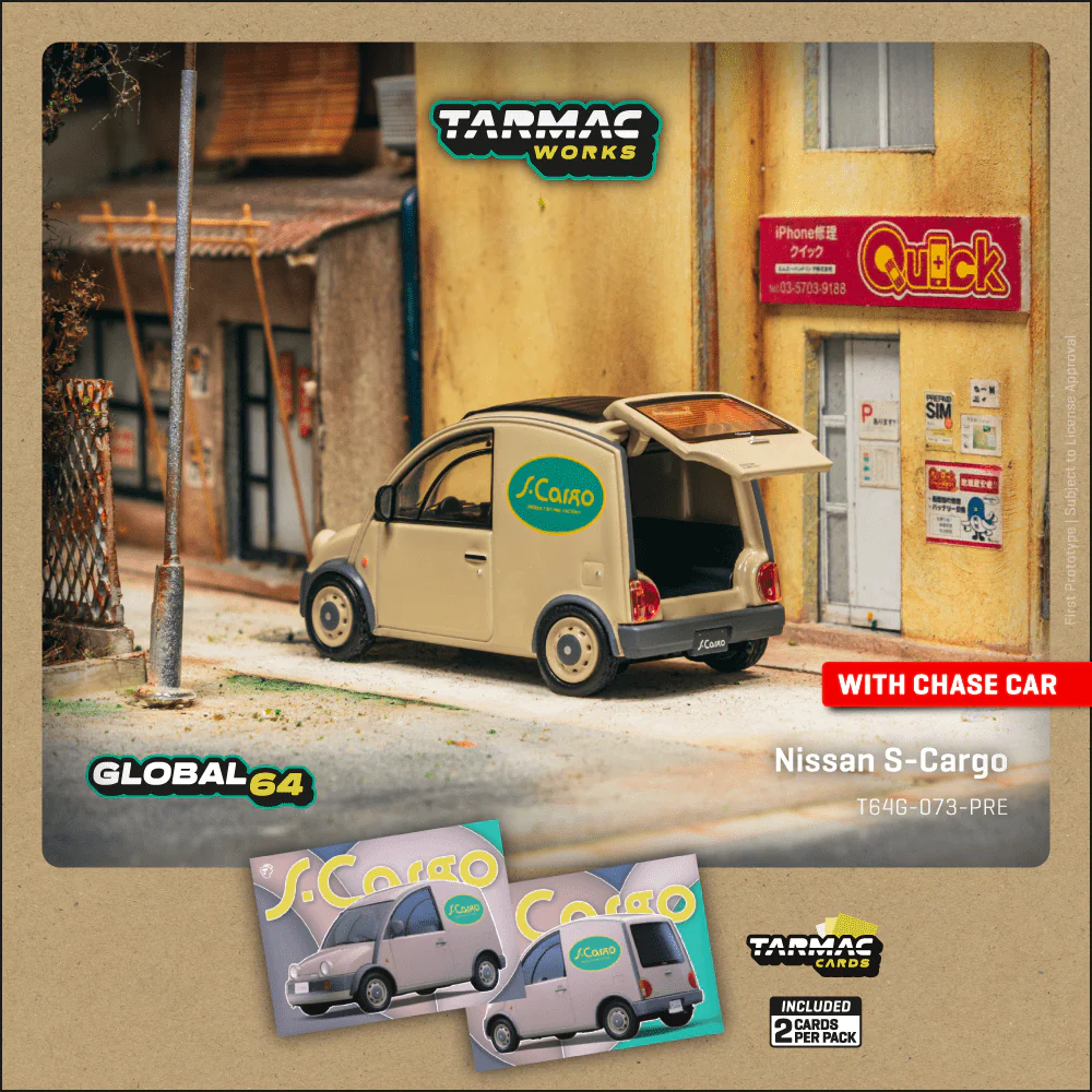 TARMAC WORKS GLOBAL64 1/64 Nissan S-Cargo Presentation Model Car + Trading Cards Combo Set T64G-073-PRE - Image 2