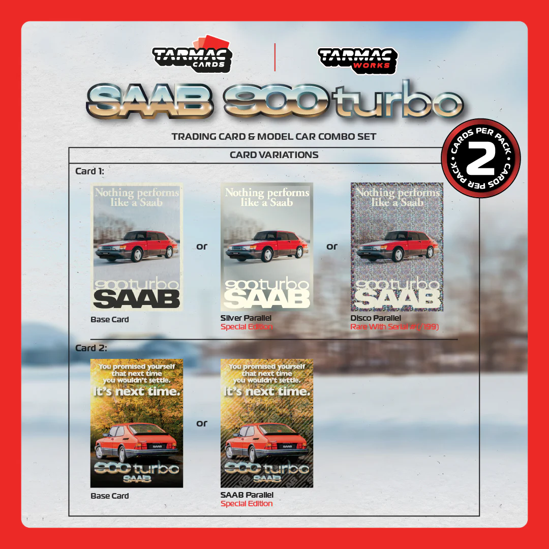 TARMAC WORKS GLOBAL64 1/64 Saab 900 Turbo Red Model Car + Trading Cards Combo Set T64G-056-RE - Image 3
