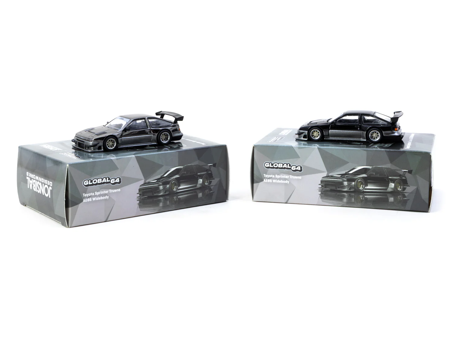 TARMAC WORKS GLOBAL64 1/64 Toyota Sprinter Trueno AE86 Widebody Black/Grey T64G-060-BG - Image 4