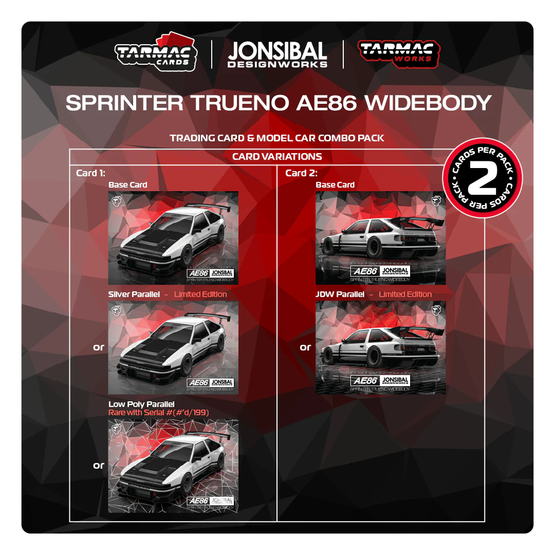 TARMAC WORKS GLOBAL64 1/64 Toyota Sprinter Trueno AE86 Widebody by Jon Sibal White / Black Model Car + Trading Cards Combo Set T64G-060-WB - Image 2
